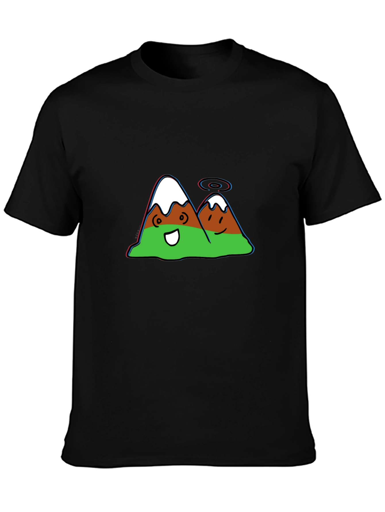 Black Cartoon Mountain Graphic Black Tee view 3
