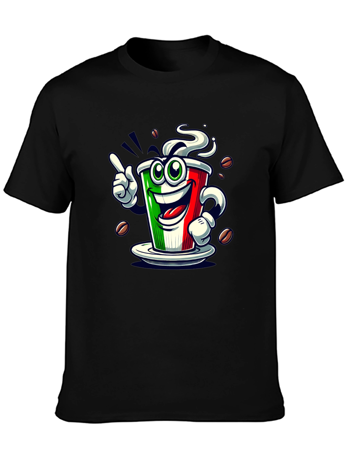 Black Italian Flag Coffee Graphic Tee - Fun Novelty Shirt view 3