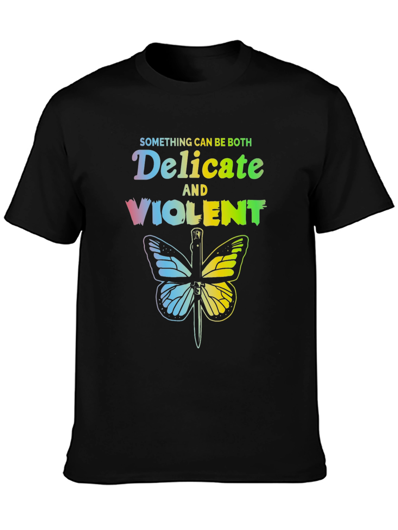 Black Delicate & Violent Butterfly T-Shirt - Unisex Cotton Tee view 3