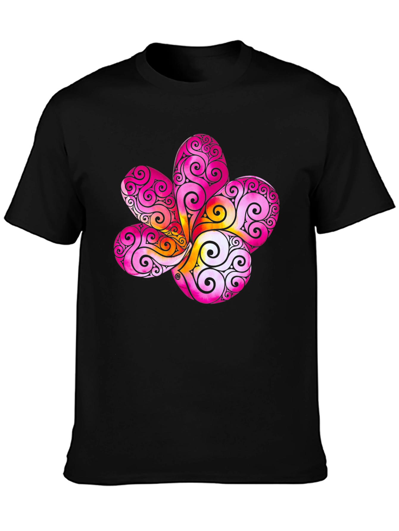 Black Floral Swirl Graphic Black T-Shirt view 3