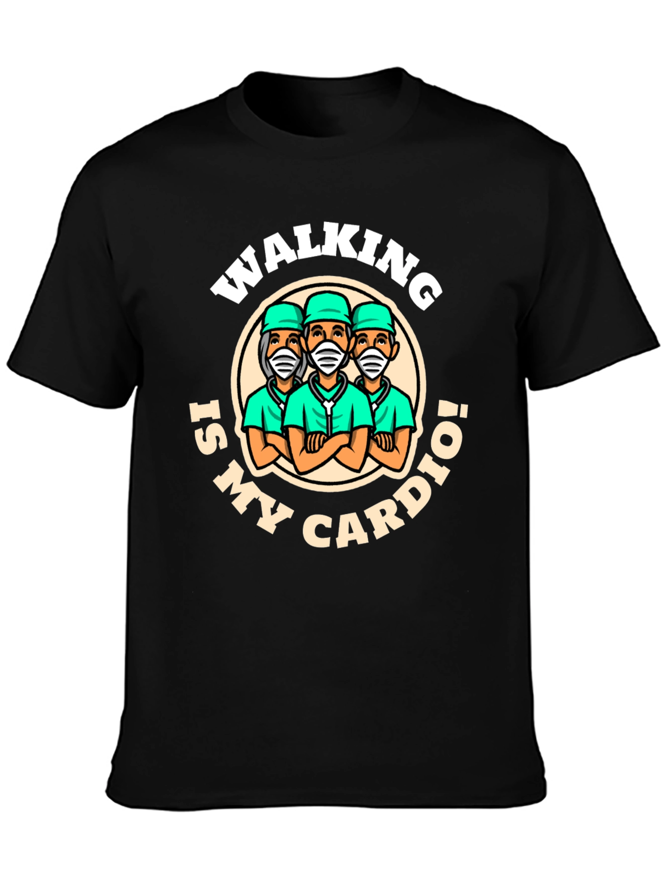 Black Walking Is My Cardio T-Shirt - Doctor Design view 3