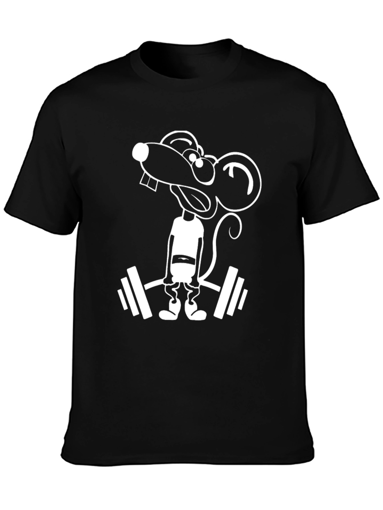 Black Funny Rat Lifting Weights Black T-Shirt view 3