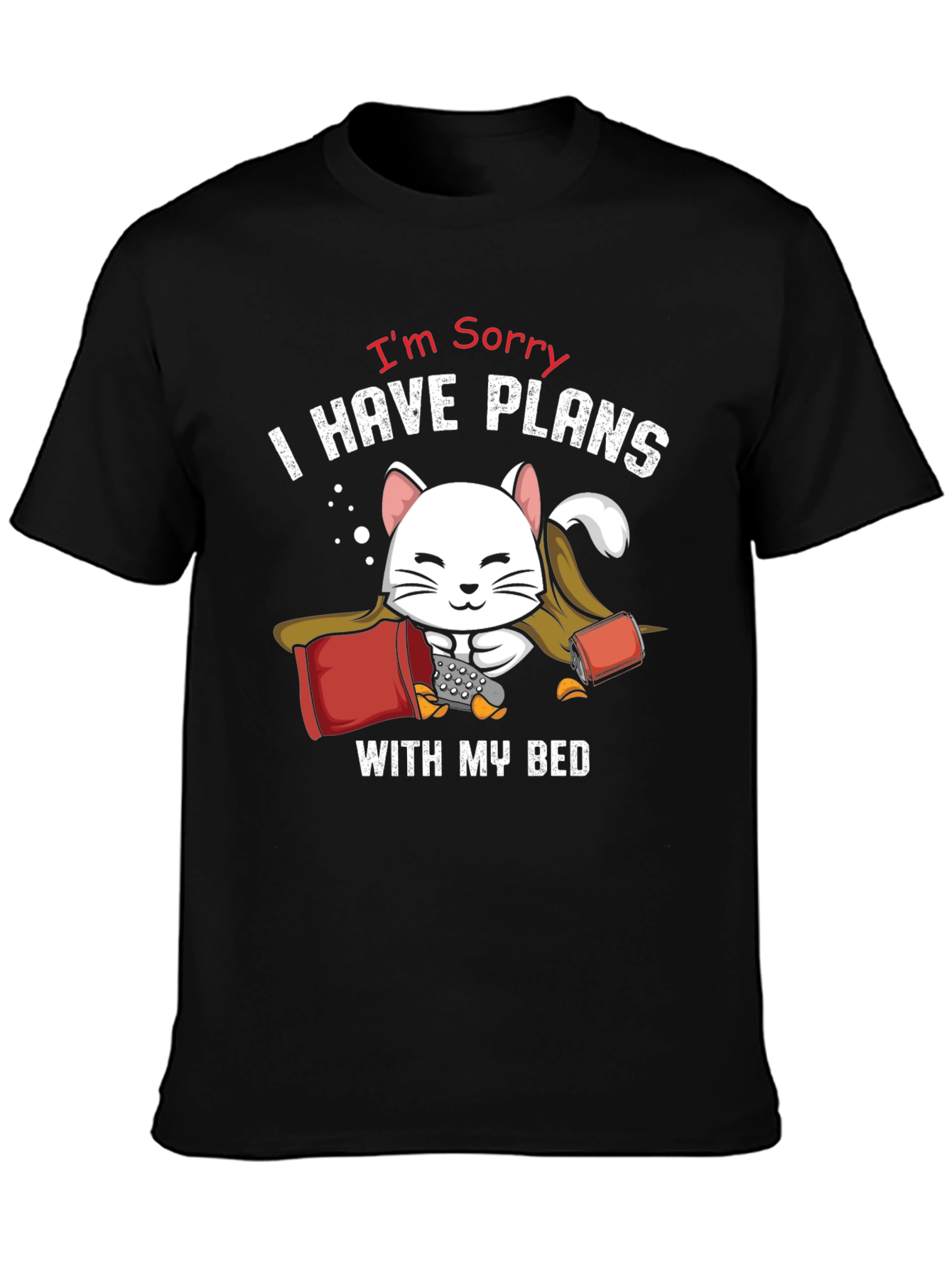 Black Funny Cat Bed Plans T-Shirt - Novelty Graphic Tee view 3