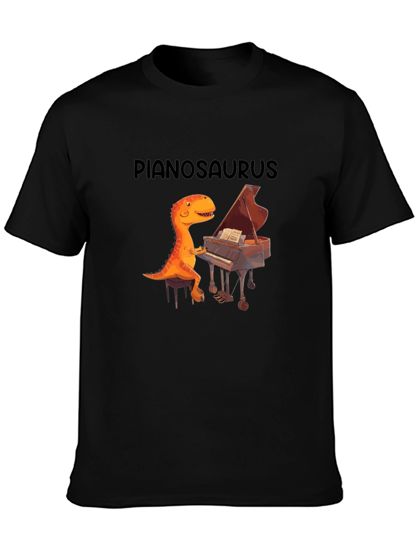 Black Pianosaurus Graphic Tee - Dino Piano Player Shirt view 3