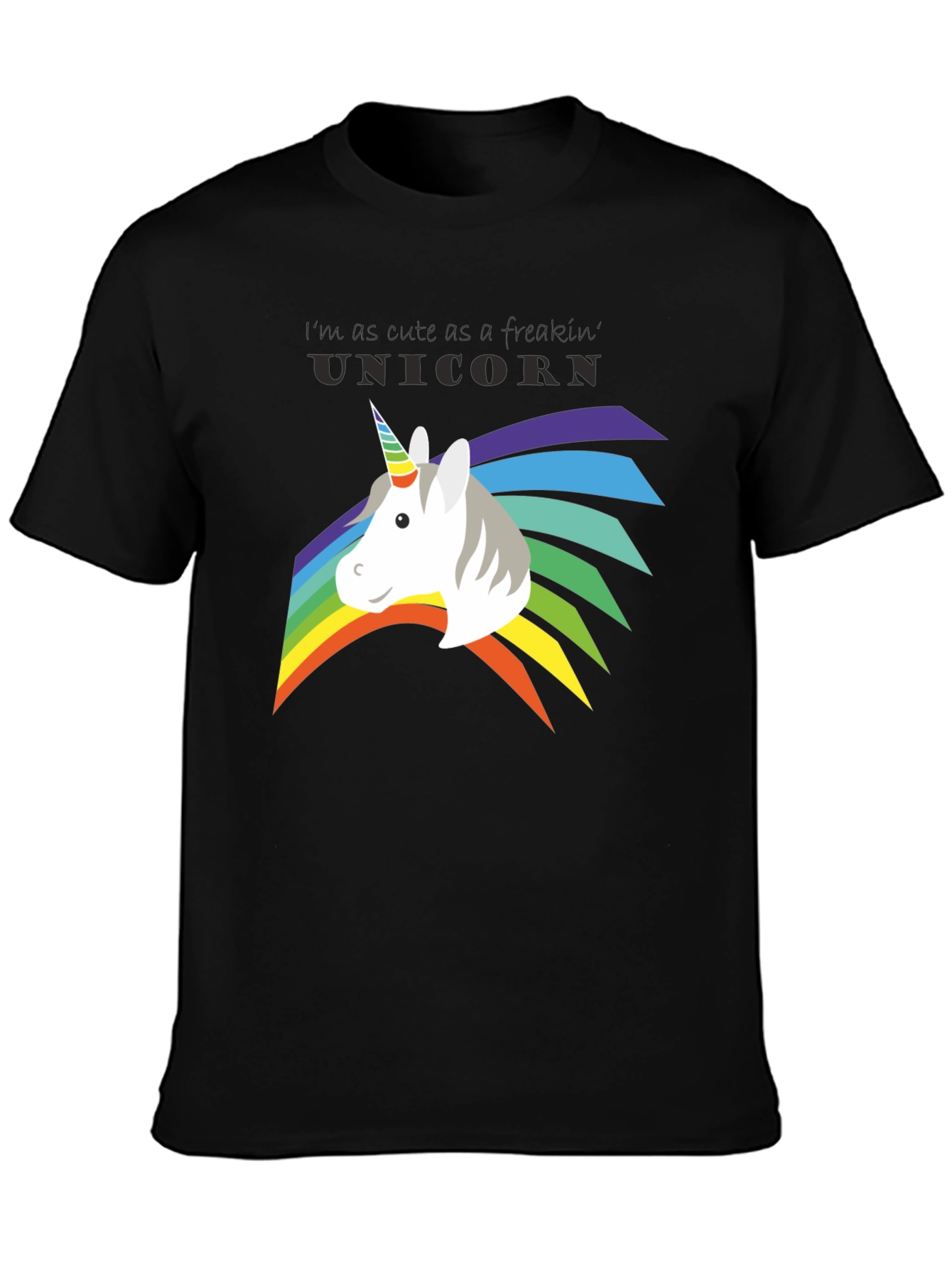 Black Cute Unicorn Freakin' Unicorn Rainbow T-Shirt view 3