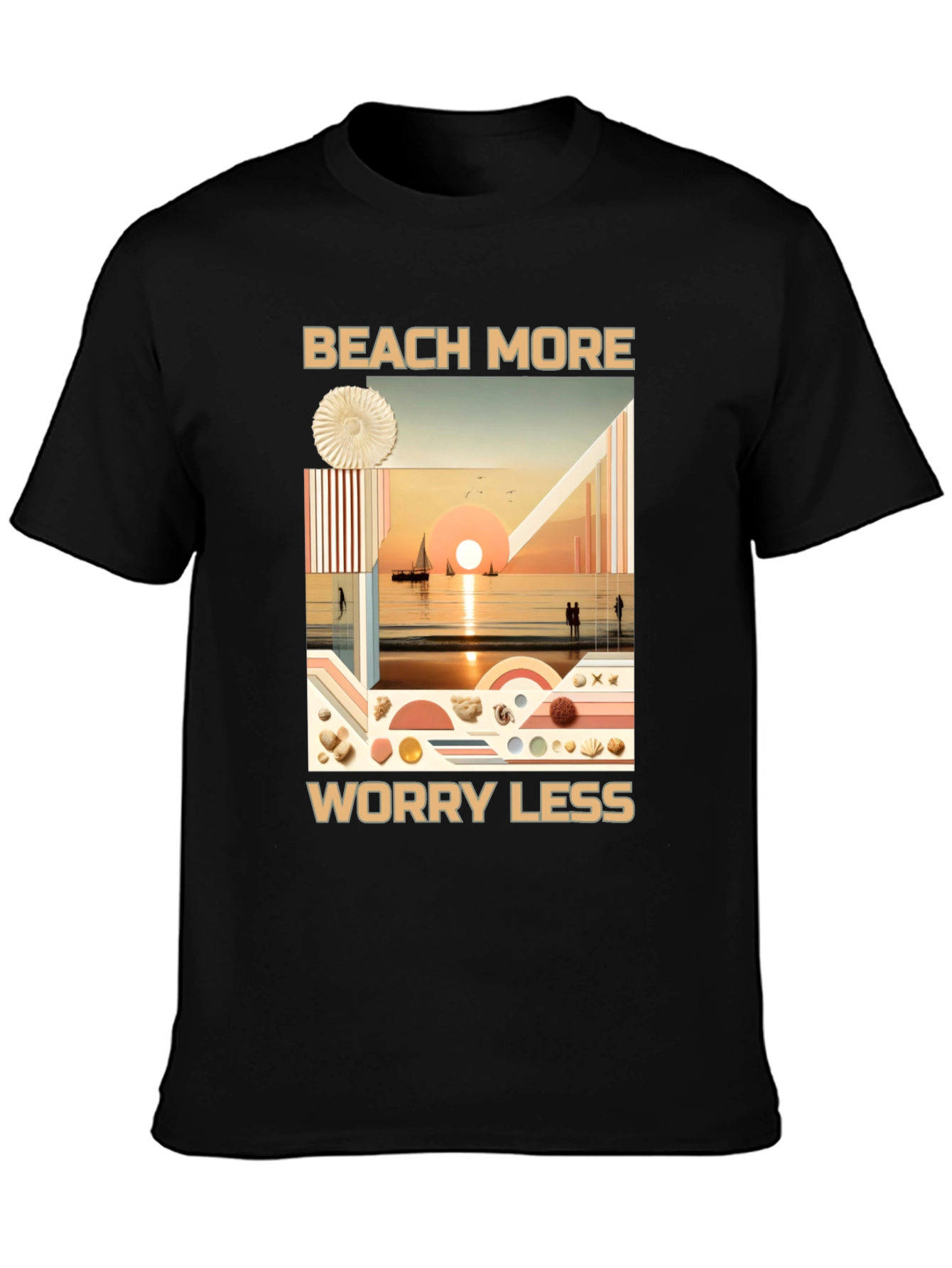 Black Beach More Worry Less Graphic Tee view 3