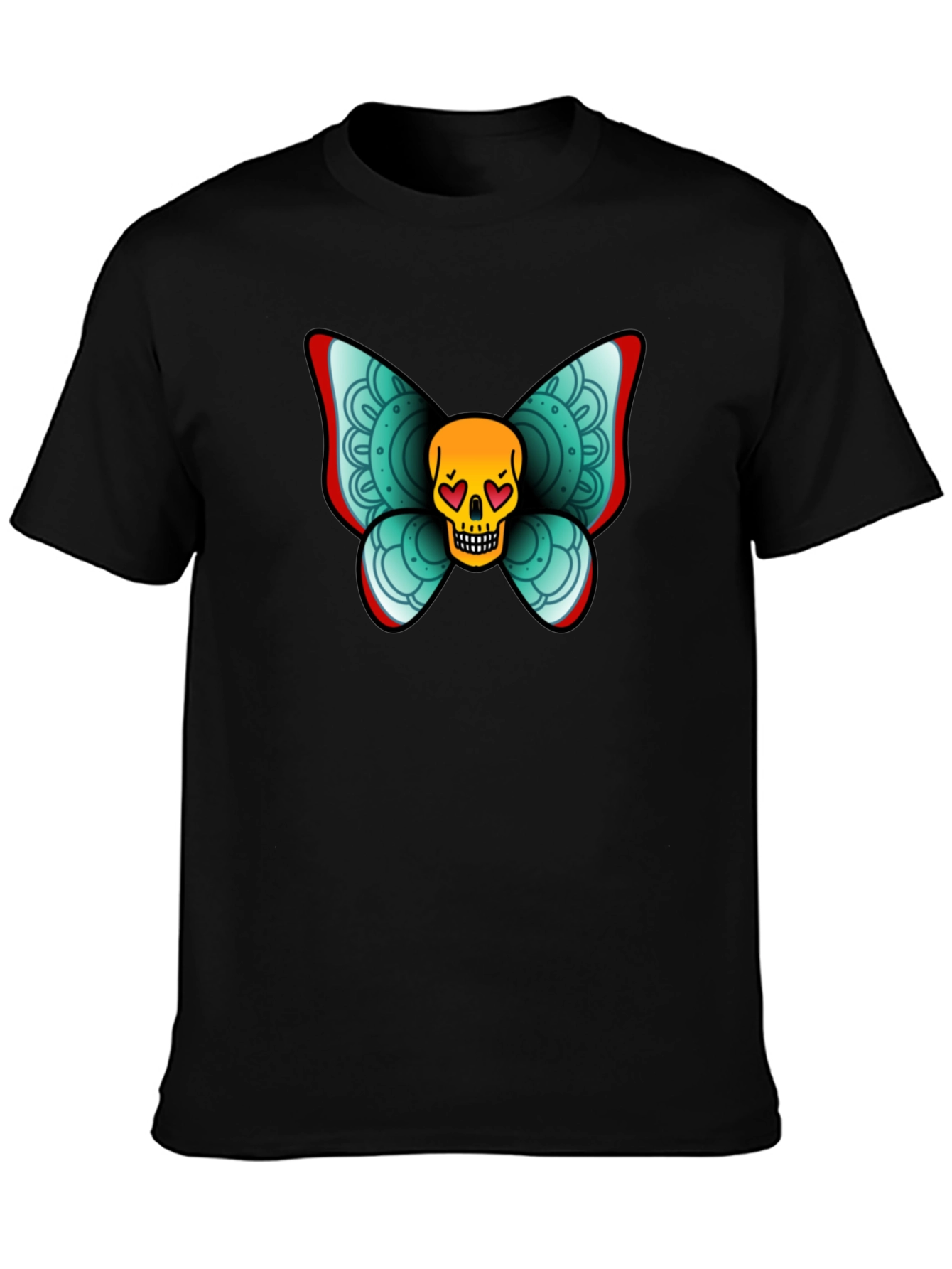 Black Skull Butterfly Graphic Tee - Black Cotton T-Shirt view 3