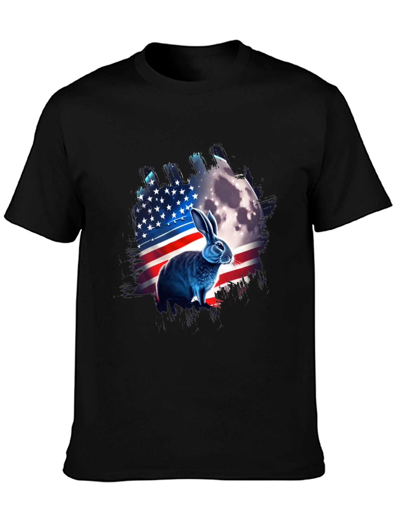 Black Patriotic Rabbit USA Flag T-Shirt view 3