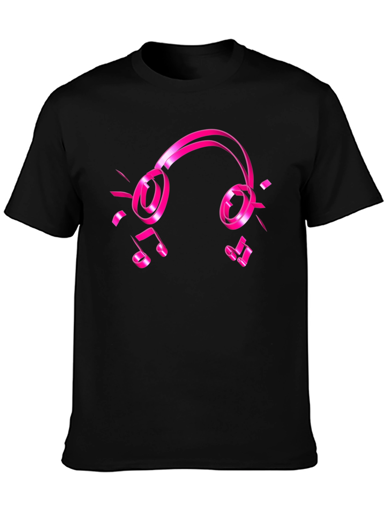 Black Black Tee with Pink Headphones and Music Notes Graphic view 3