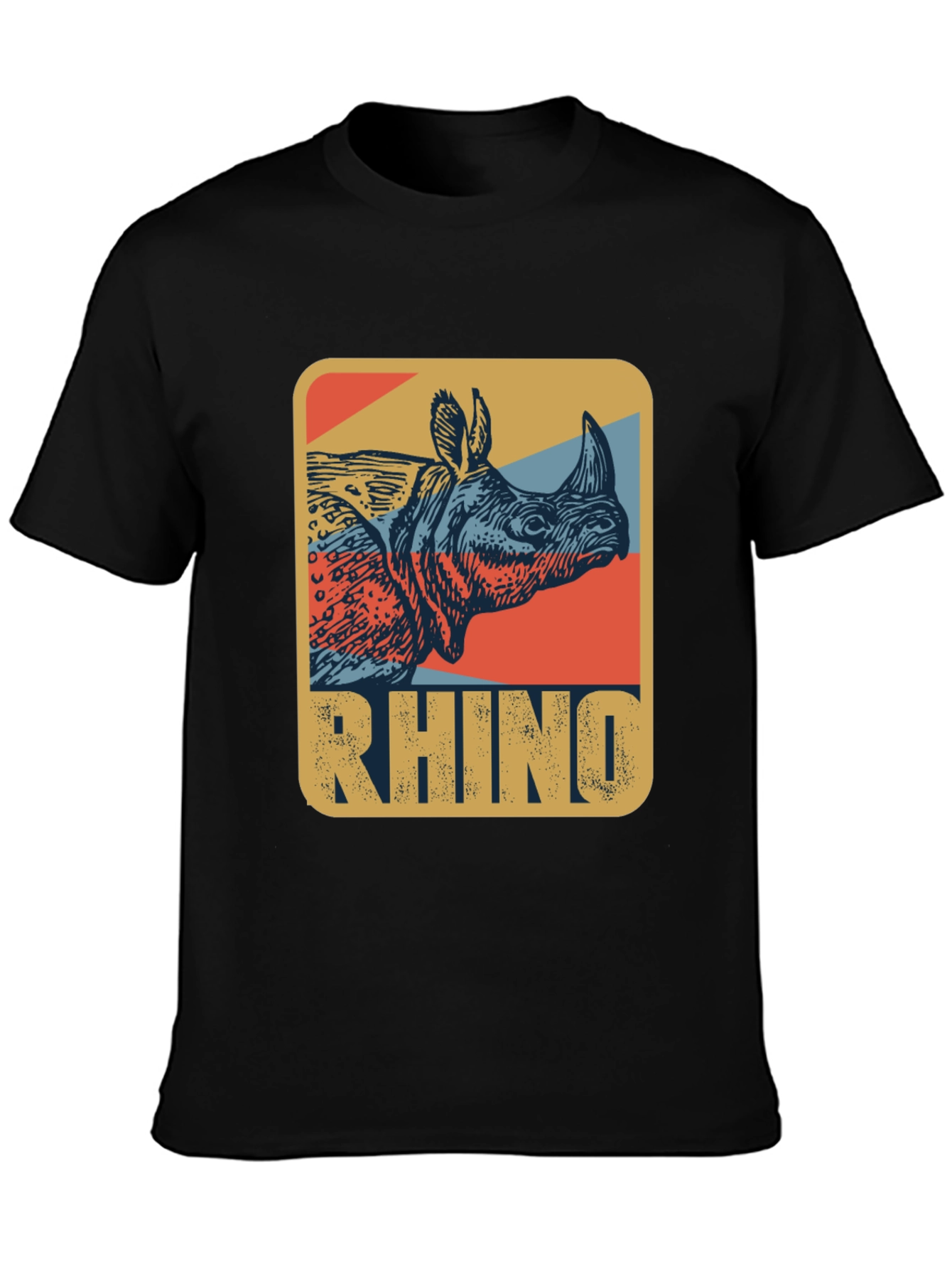 Black Retro Rhino Graphic T-Shirt - Cool Wildlife Tee view 3