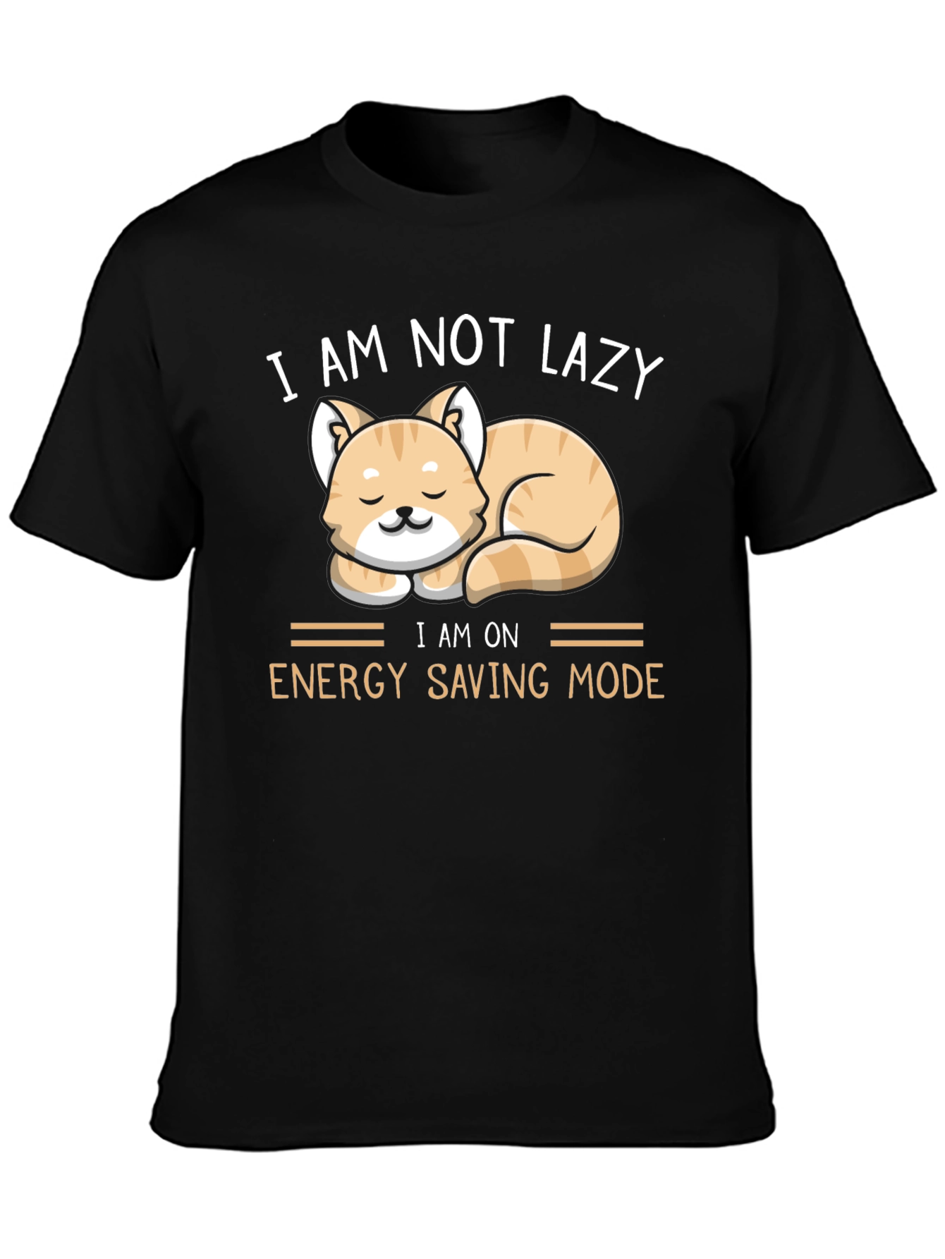 Black Funny Cat Energy Saving Mode T-Shirt view 3