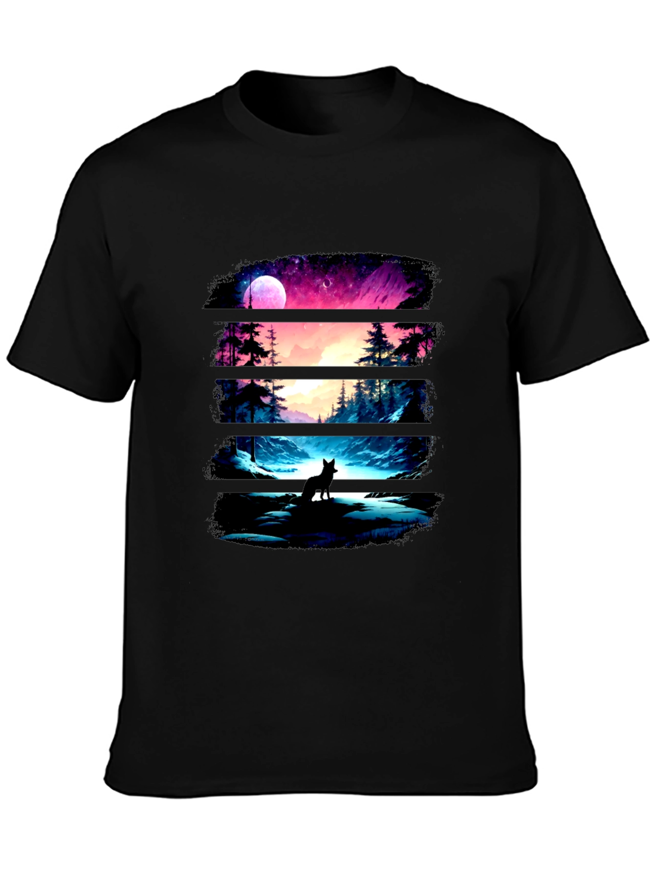 Black Wolf Landscape Black Graphic Tee view 3