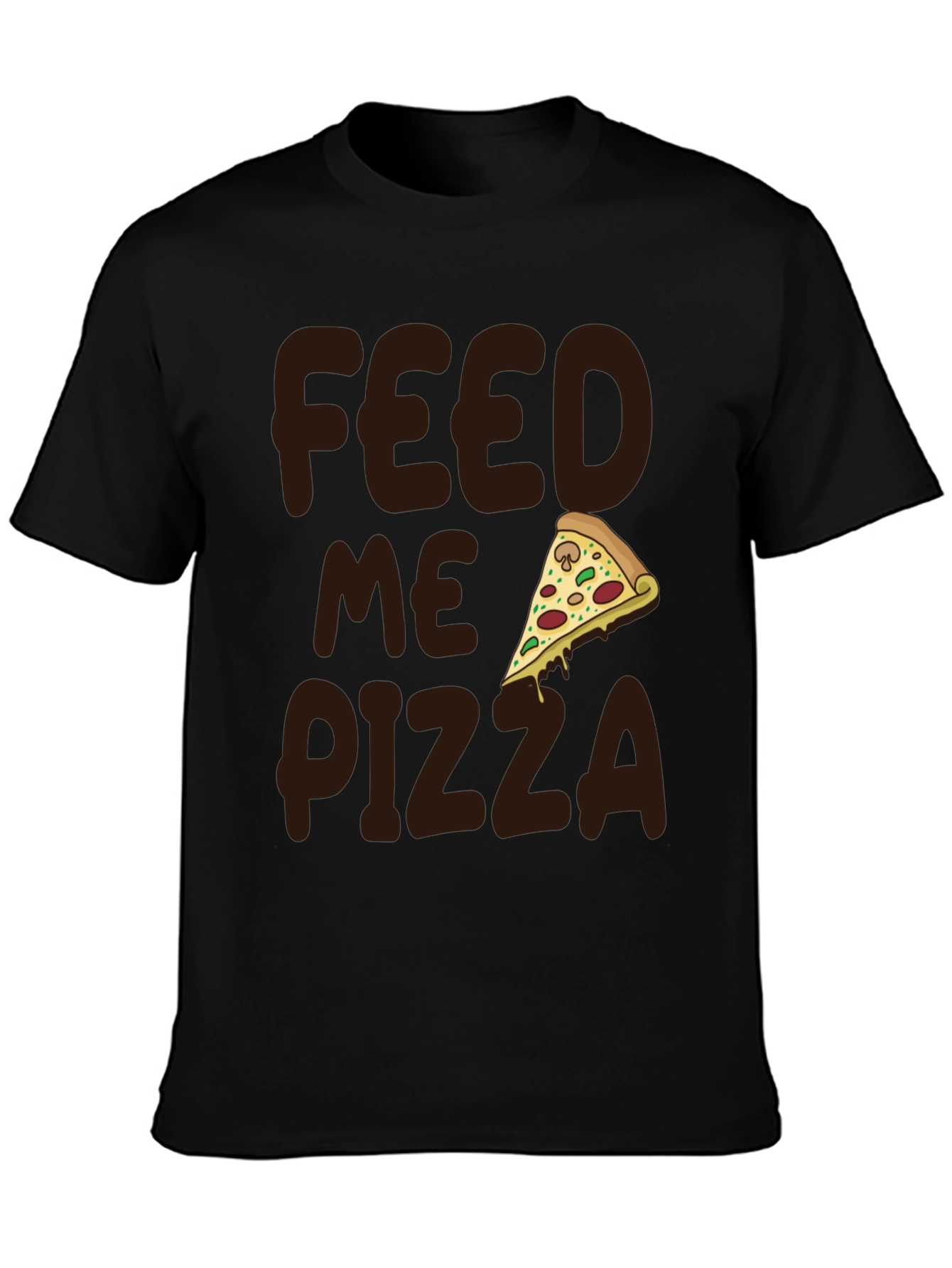 Black Feed Me Pizza Graphic Tee - Funny Food Lover Shirt view 3