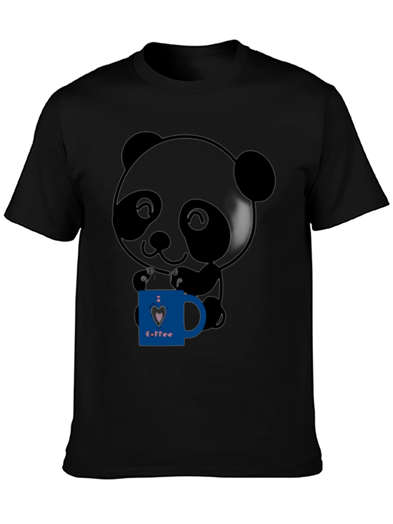 Black Cute Panda Bear I Love Coffee Graphic T-Shirt view 3