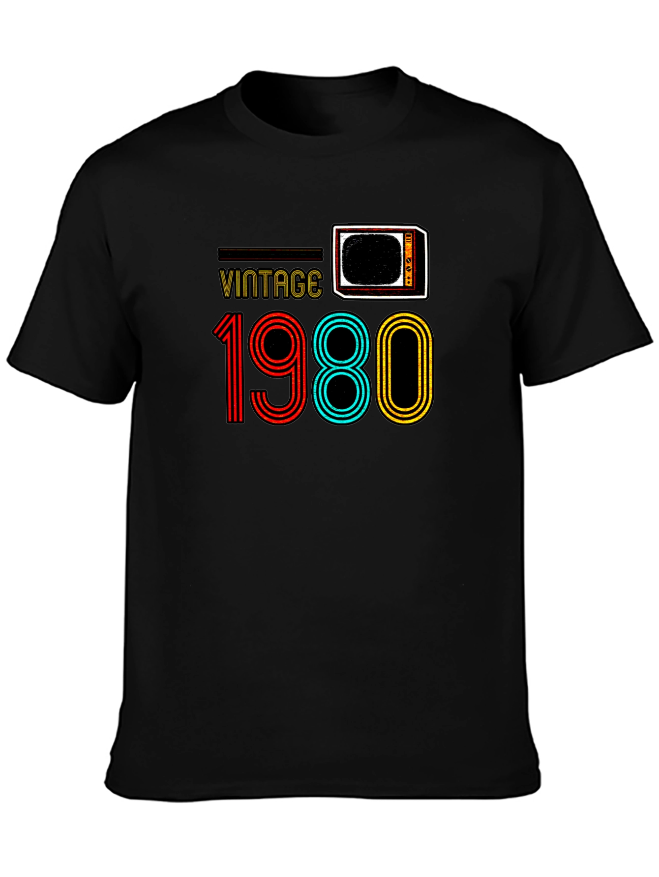 Black Vintage 1980 Retro TV T-Shirt view 3