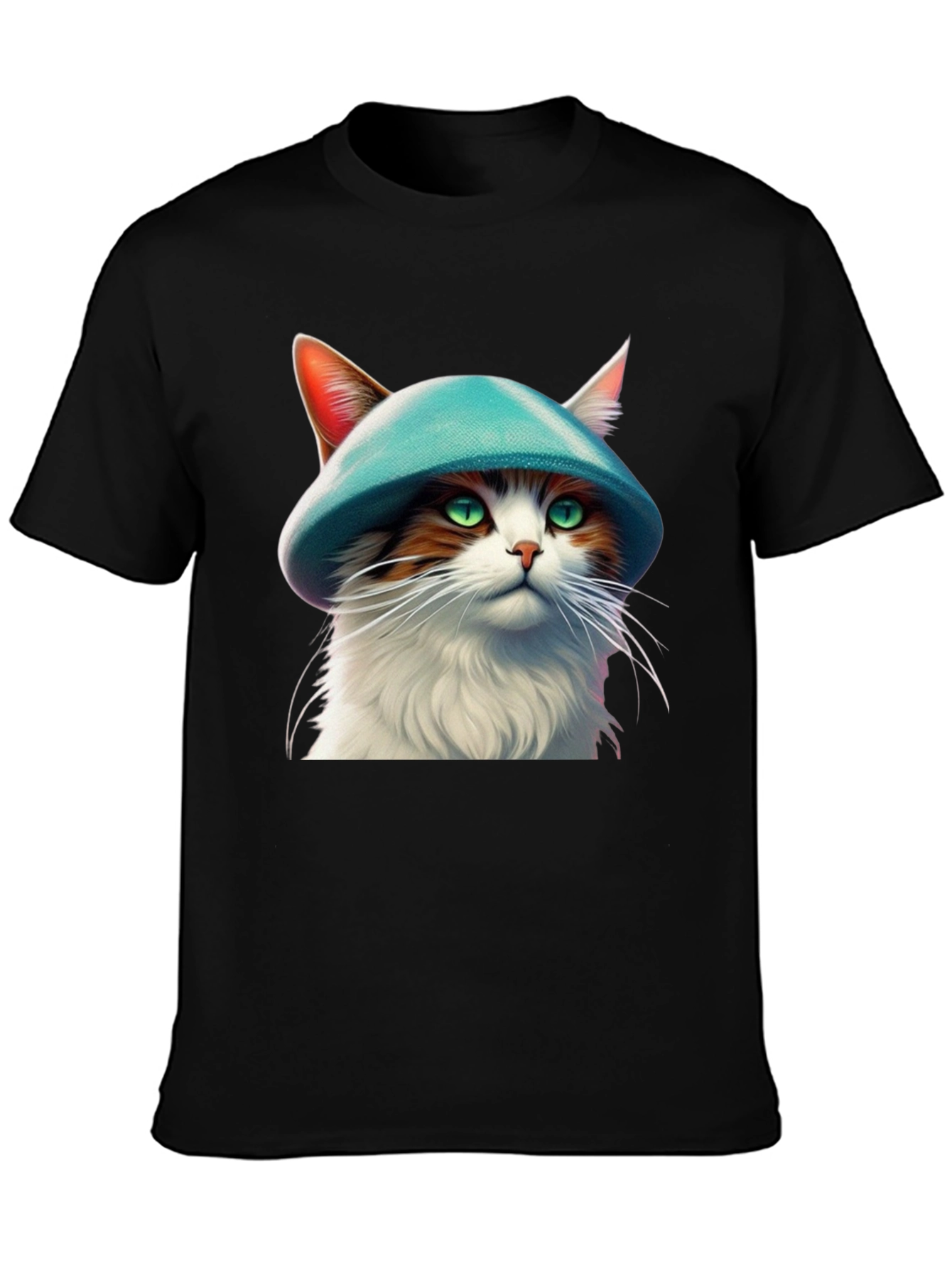 Black Cat with Hat Graphic T-Shirt view 3