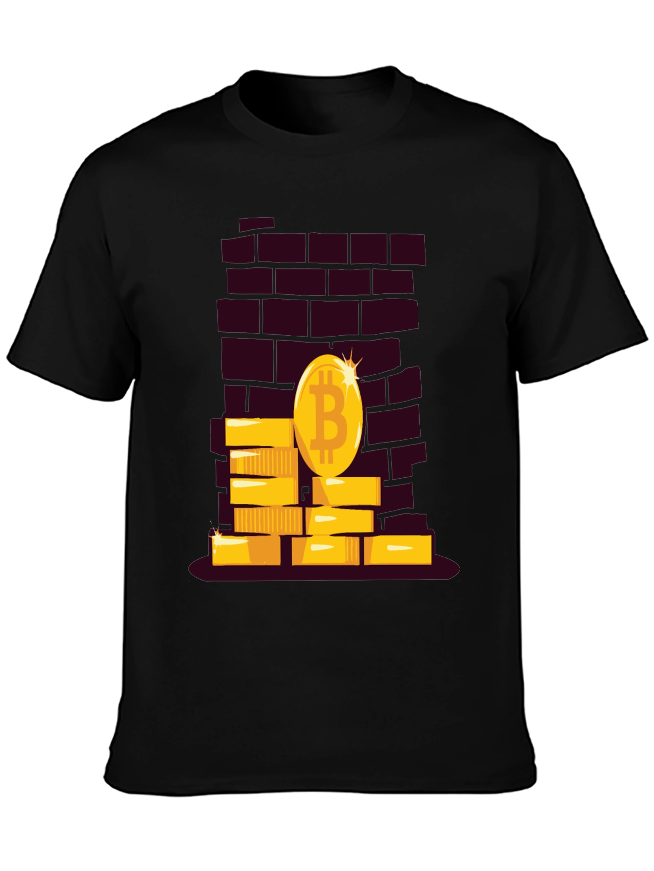 Black Bitcoin Brick Wall Tee - Crypto Currency T-Shirt view 3