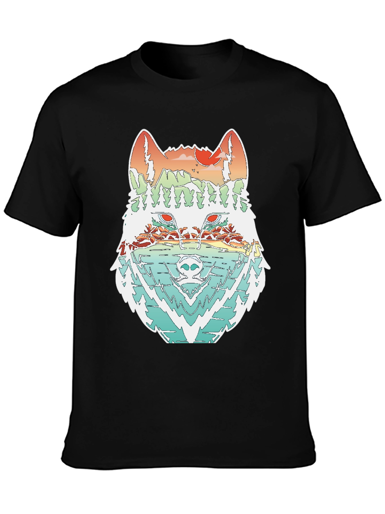 Black Nature Wolf Graphic Tee - Unisex Black T-Shirt view 3
