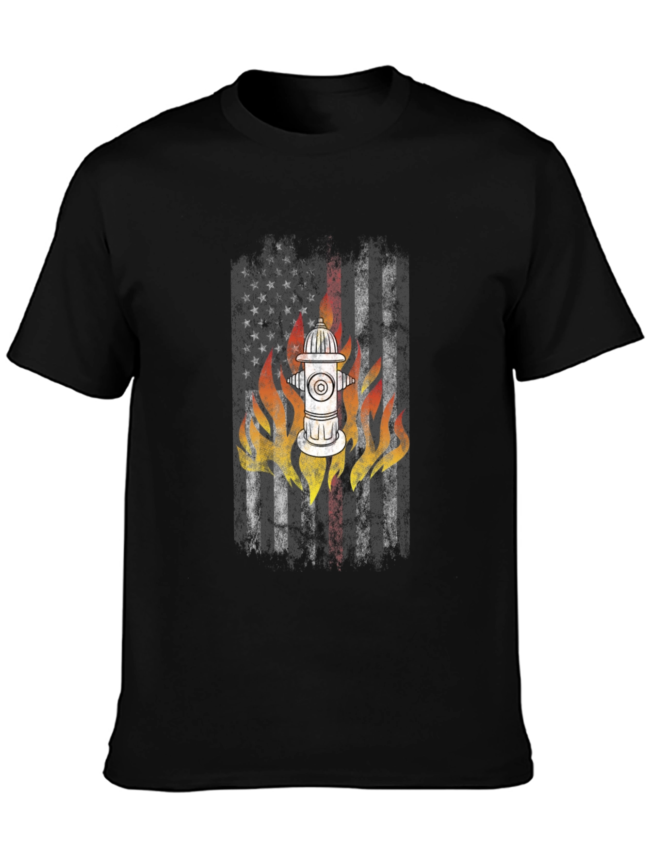 Black Firefighter USA Flag Hydrant T-Shirt view 3