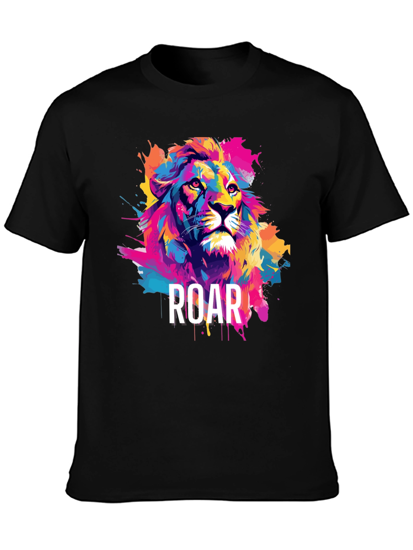 Black Colorful Lion Graphic Tee - ROAR view 3