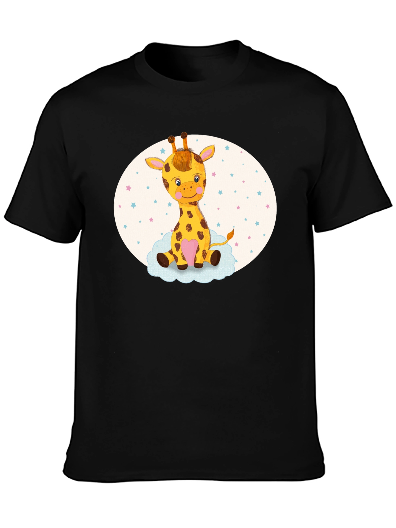 Black Cute Giraffe Tee - Cartoon Animal Graphic view 3
