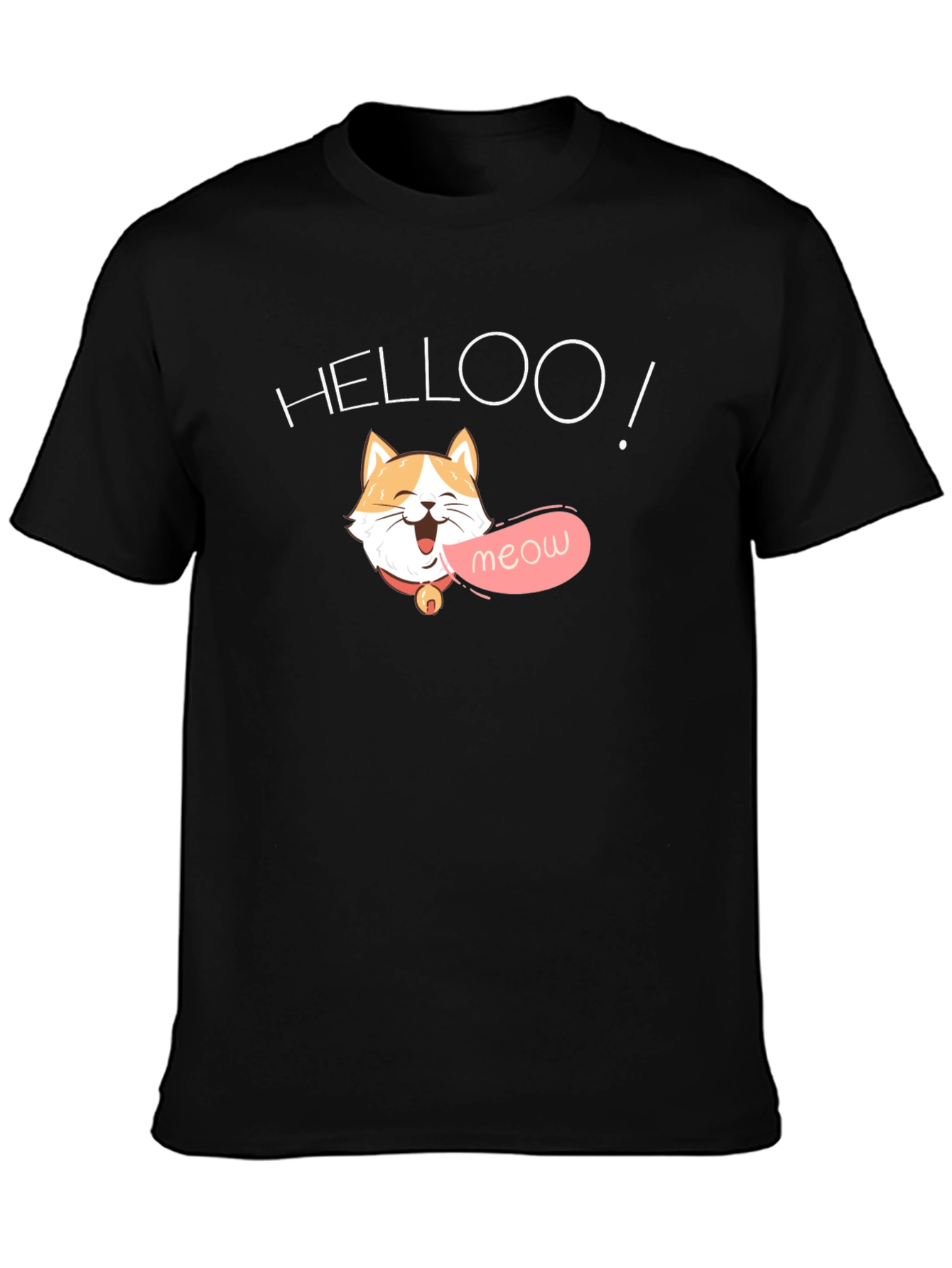 Black Helloo Meow Cat Graphic Tee - Black view 3
