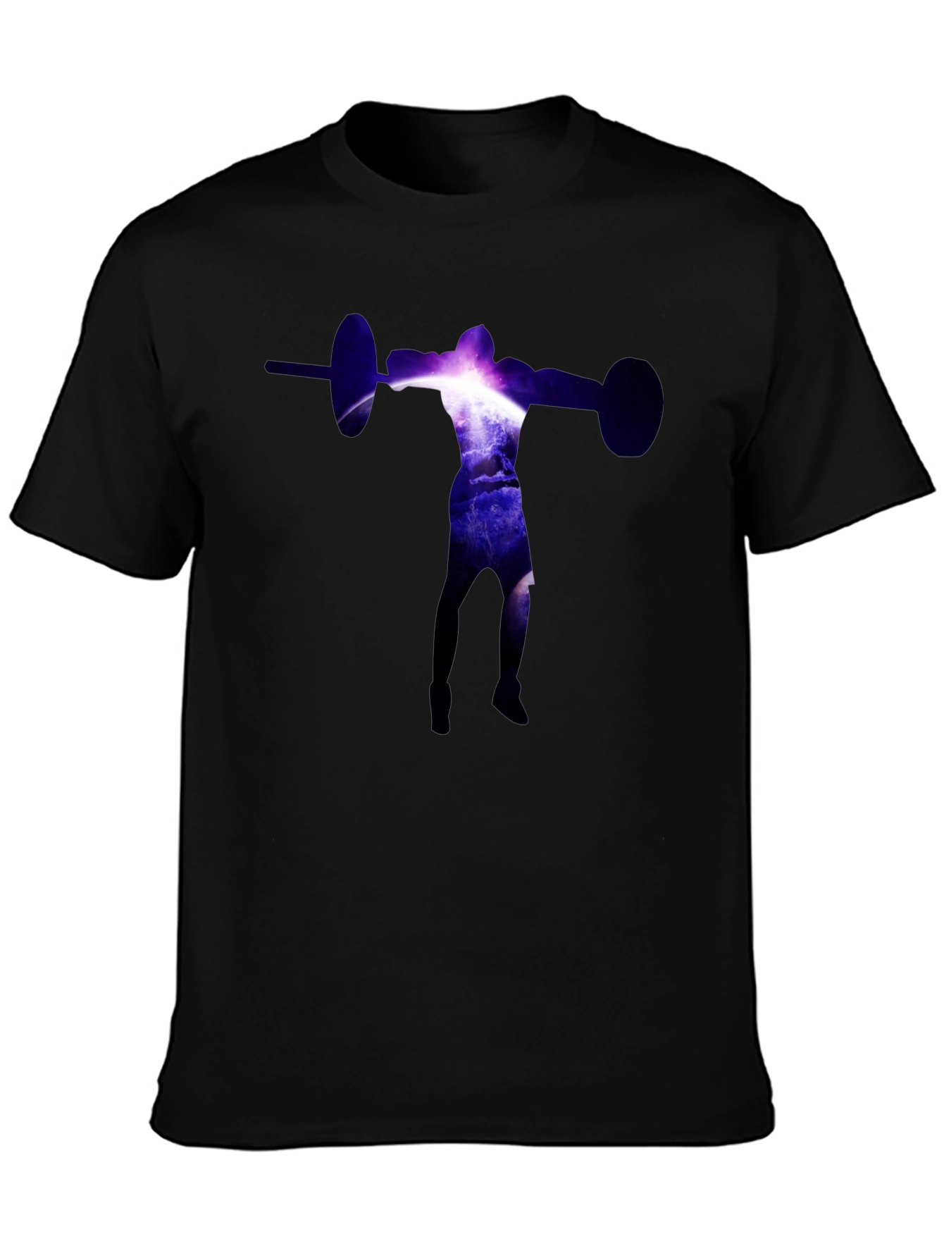Black Galaxy Weightlifter Graphic Tee - Black Cotton Shirt view 3