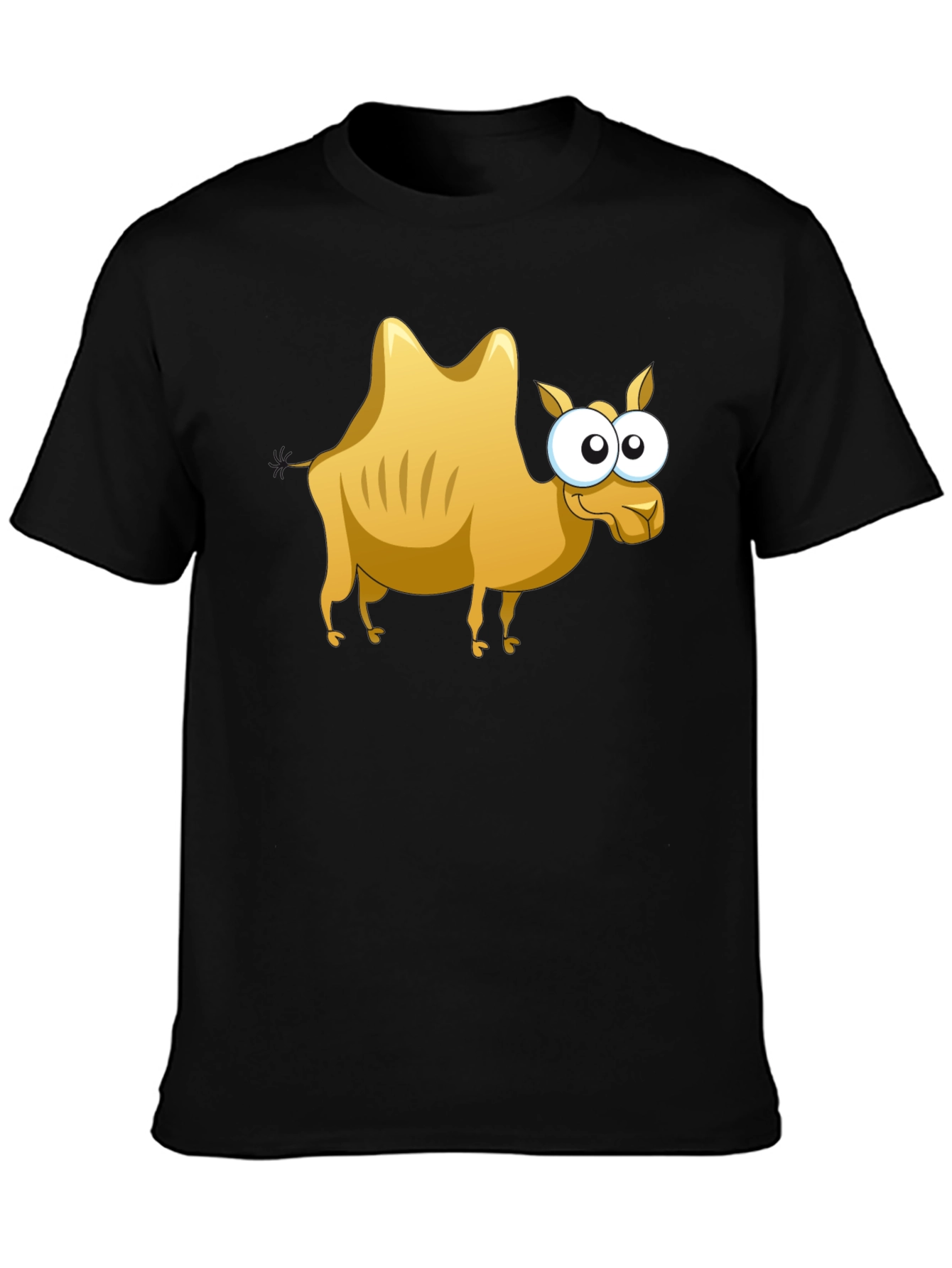 Black Cartoon Camel Graphic Tee - Black Cotton T-Shirt view 3