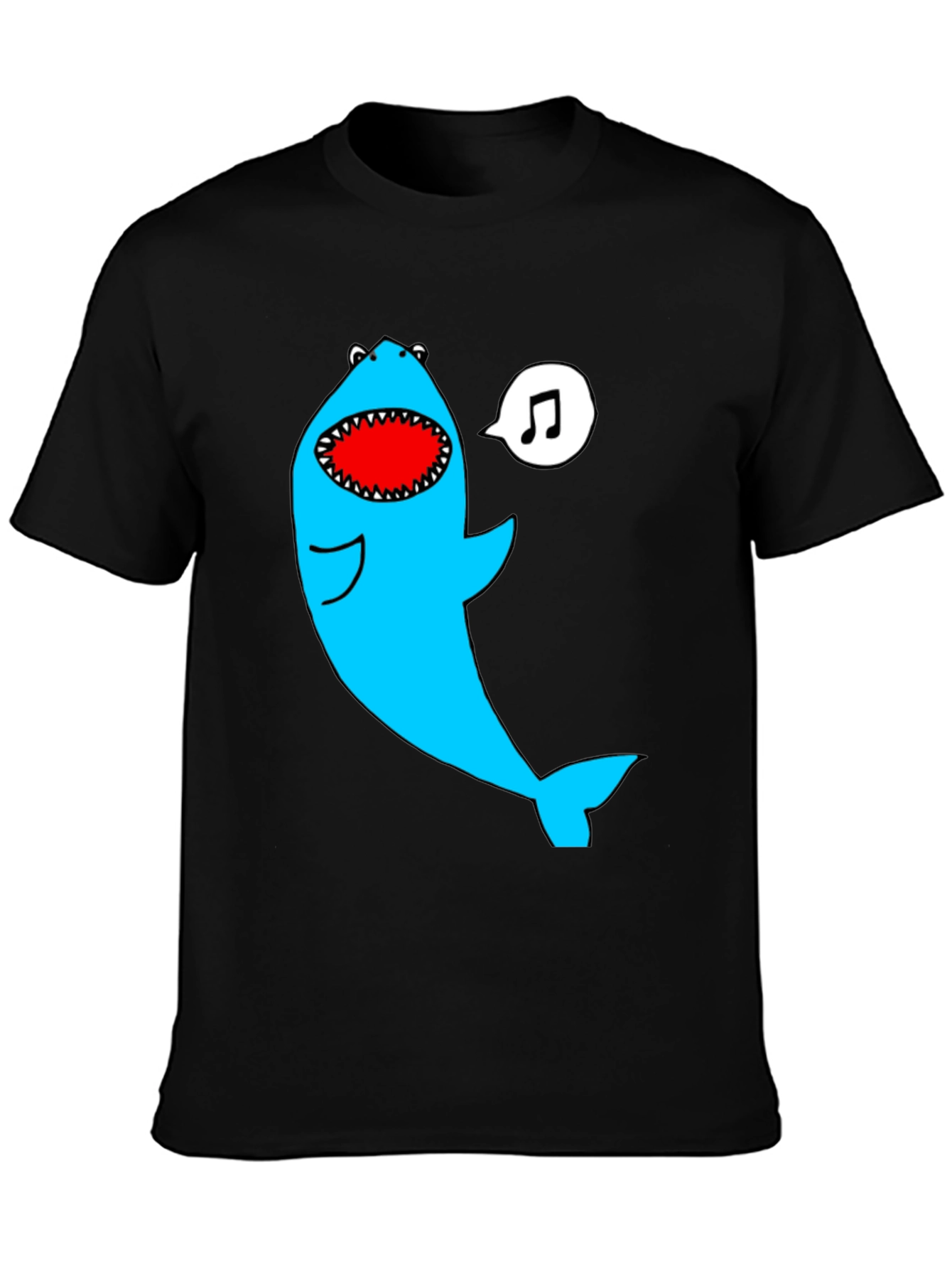 Black Singing Shark Graphic Tee - Black Cotton Blend view 3