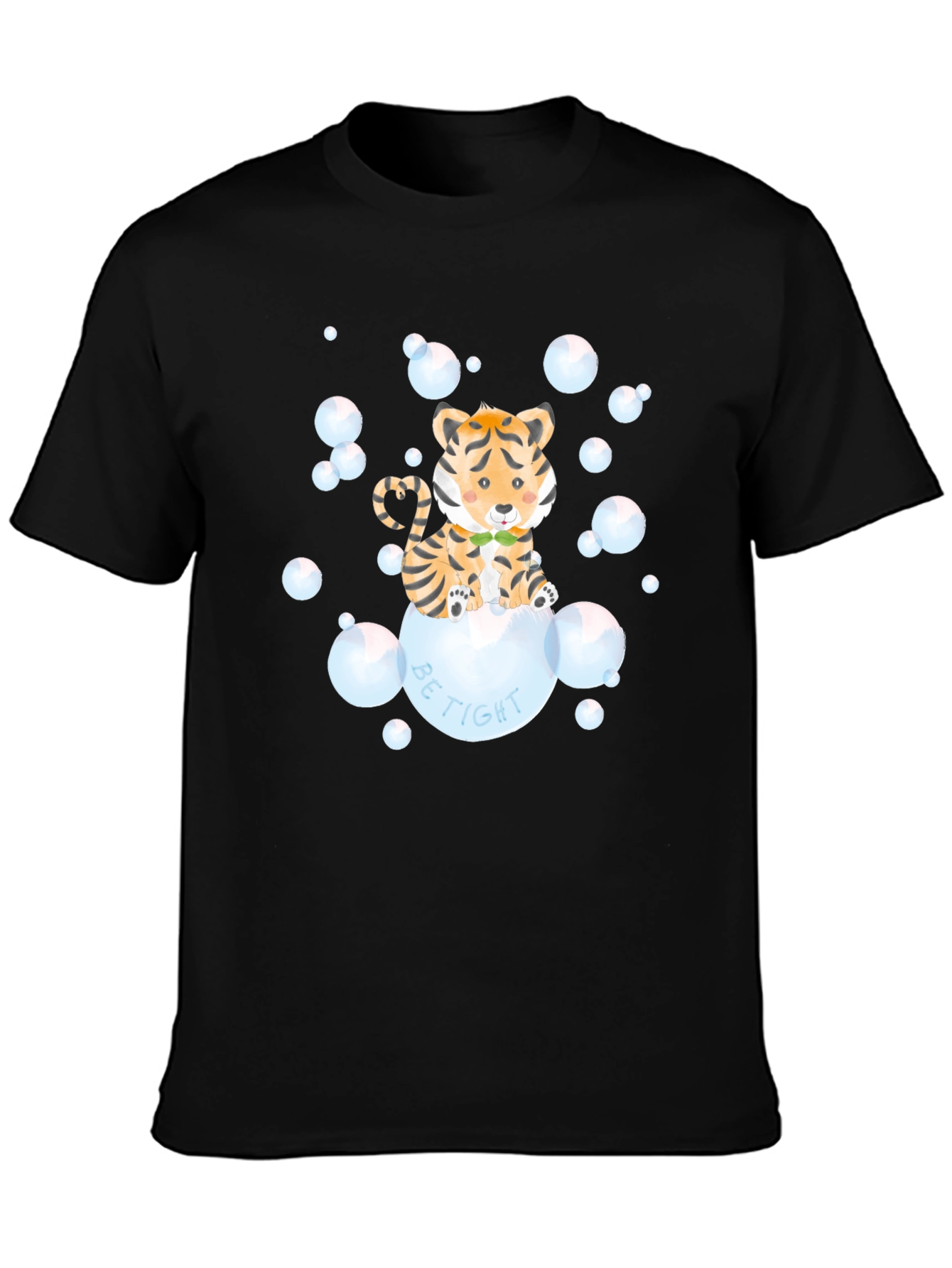 Black Cute Tiger Bubbles Graphic T-Shirt view 3