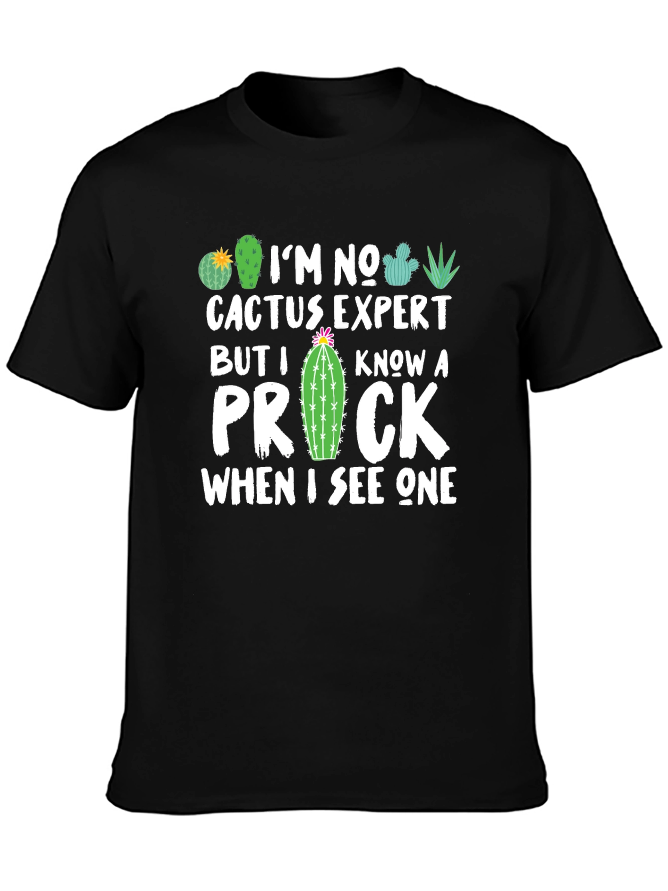 Black Funny Cactus Expert Graphic T-Shirt view 3