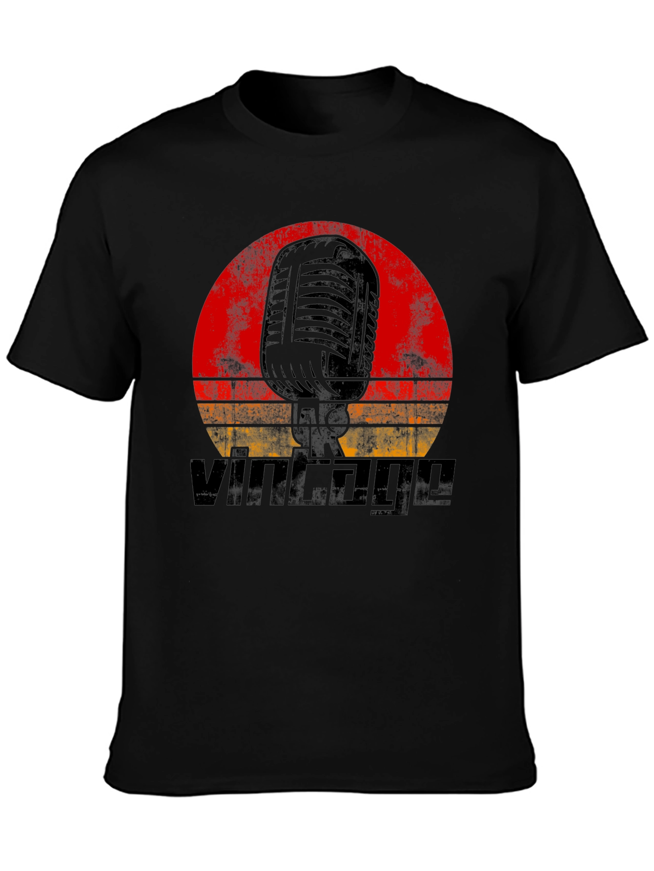 Black Vintage Microphone Graphic T-Shirt - Retro Music Tee view 3