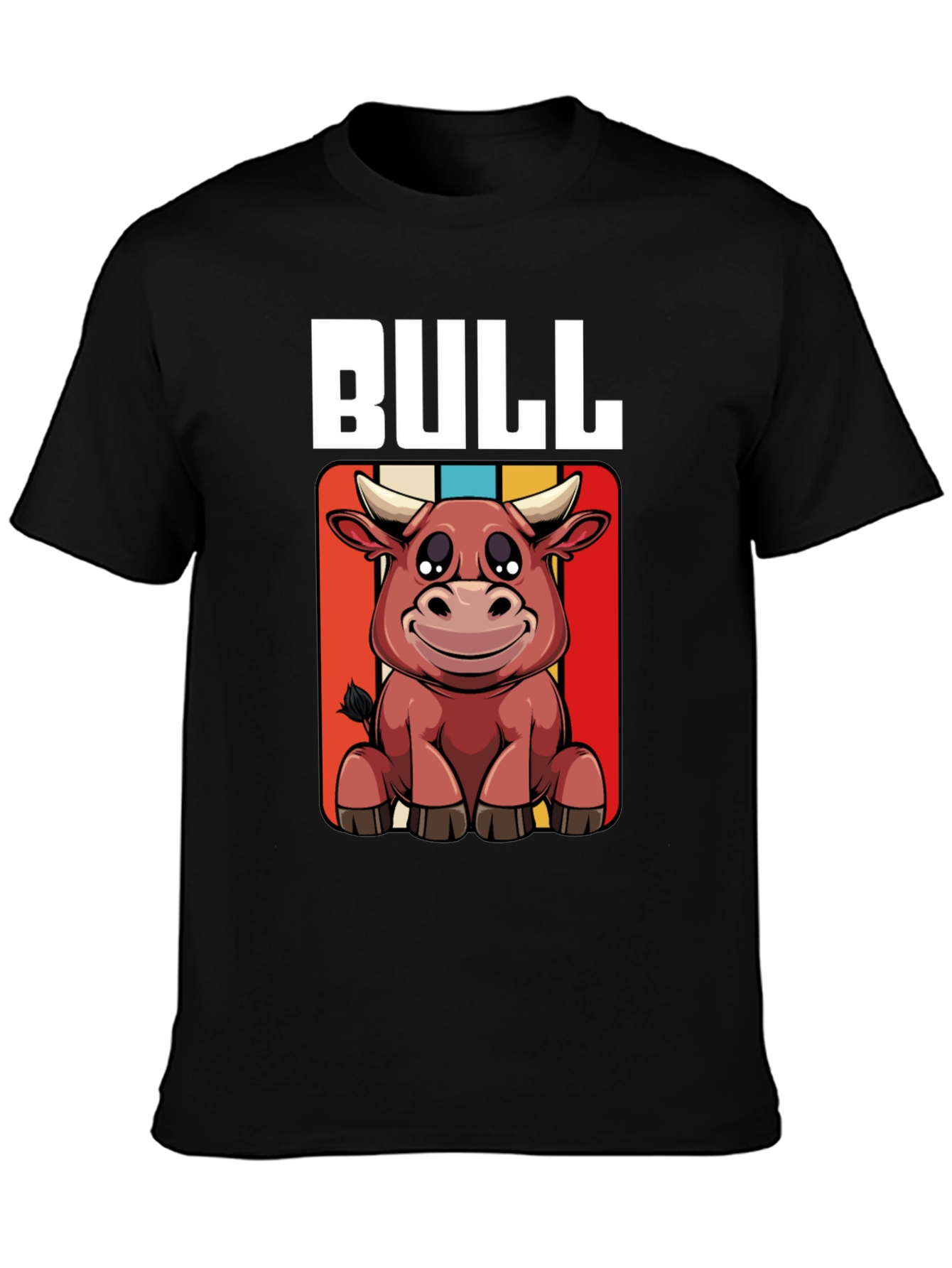 Black Bull Cartoon Graphic Tee - Black Cotton T-Shirt view 3