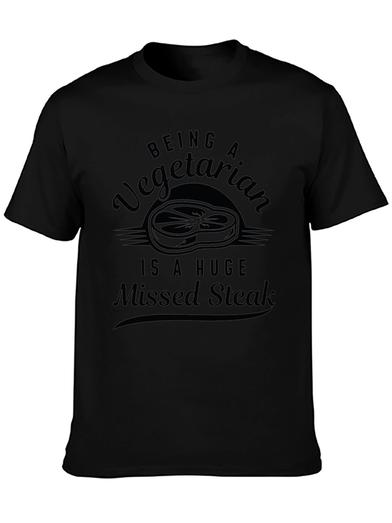 Black Funny Vegetarian Missed Steak Graphic T-Shirt view 3