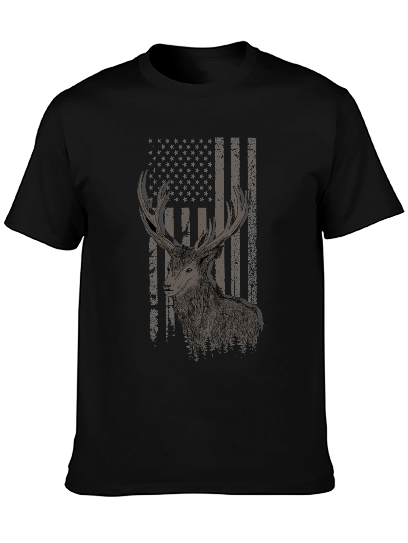 Black Deer Flag Graphic Tee - Black Cotton Blend view 3