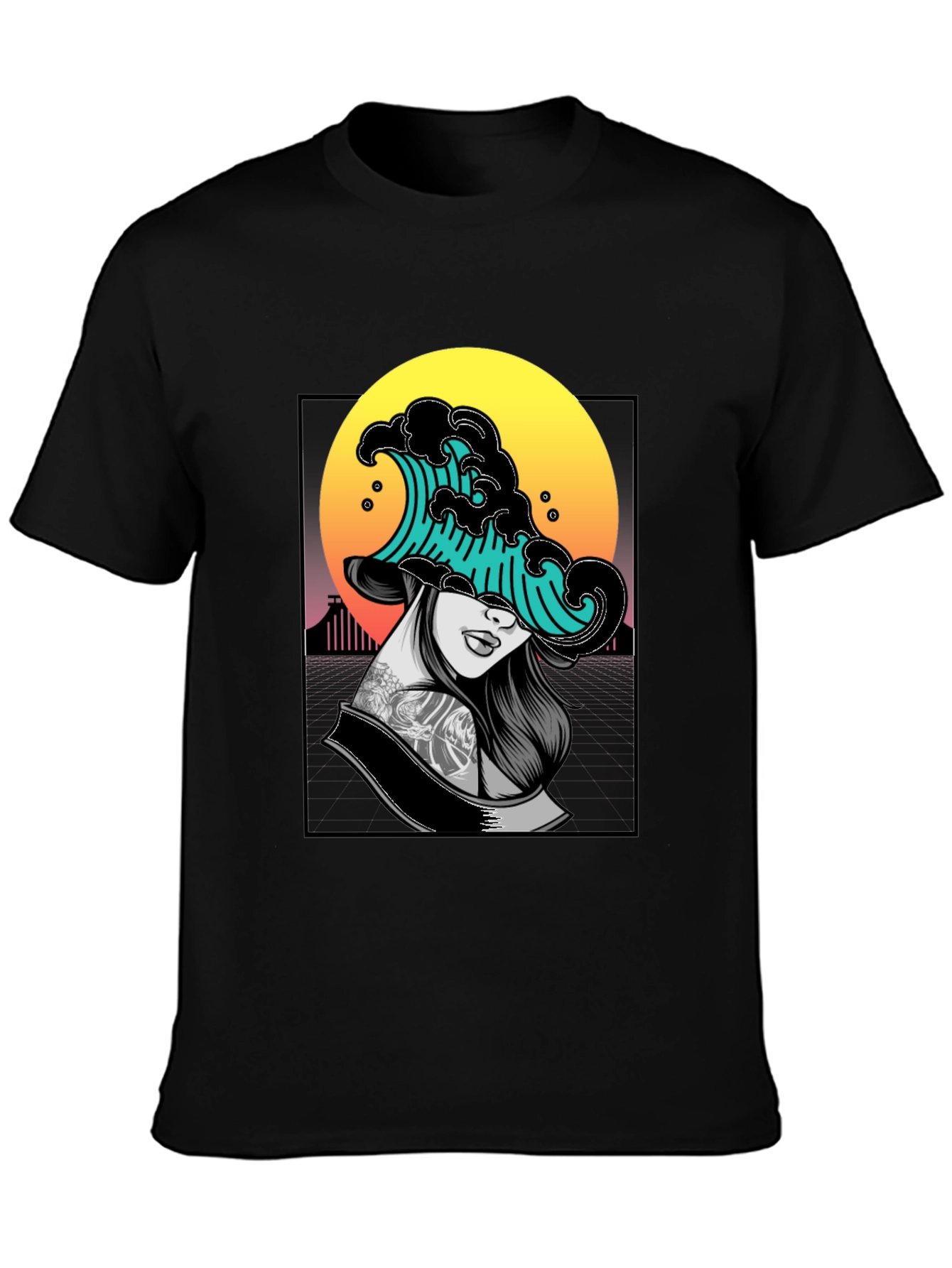 Black Wave Woman Graphic Tee - Unique Black T-Shirt view 3