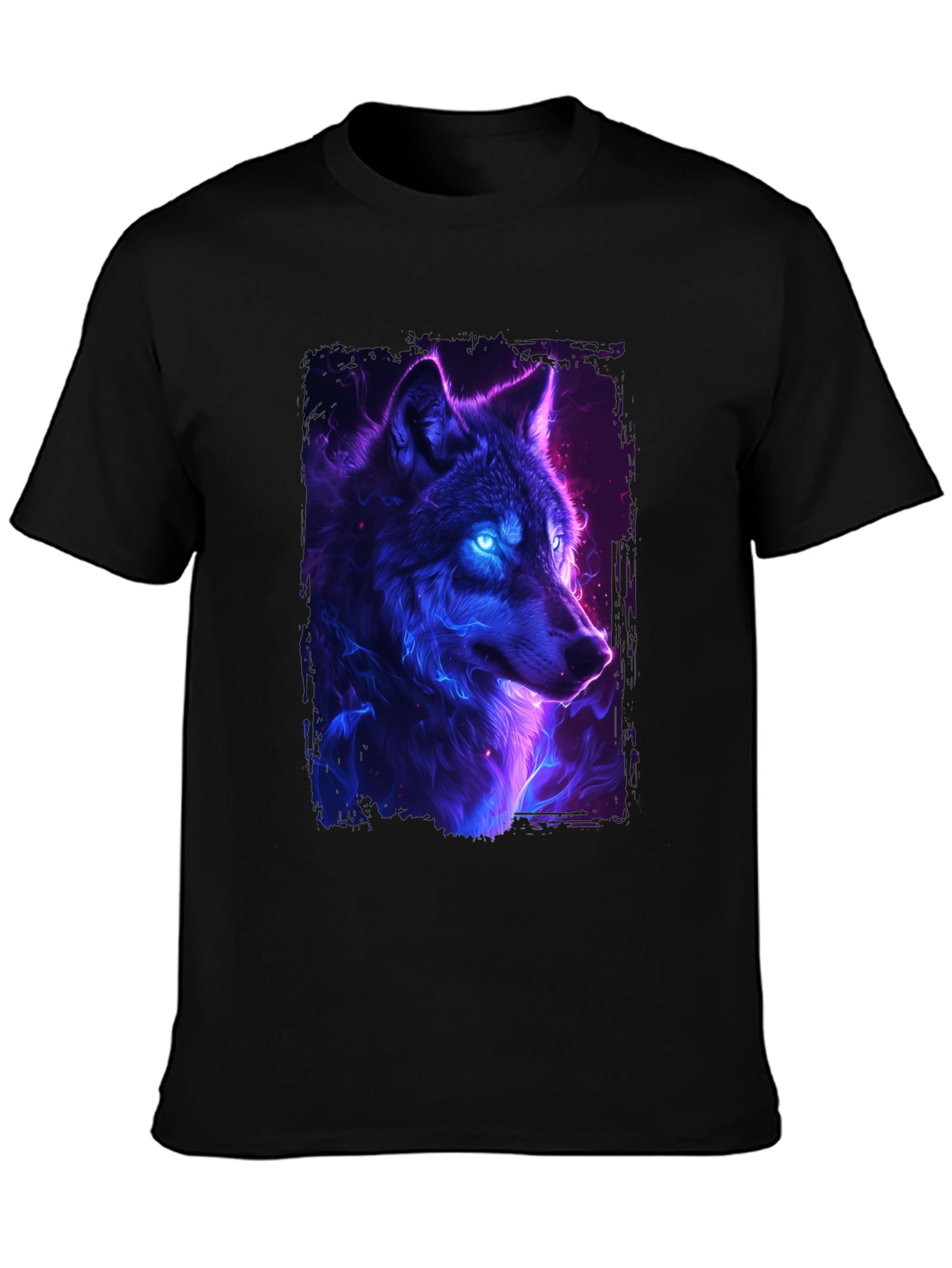 Black Neon Wolf Graphic Tee - Black T-Shirt view 3
