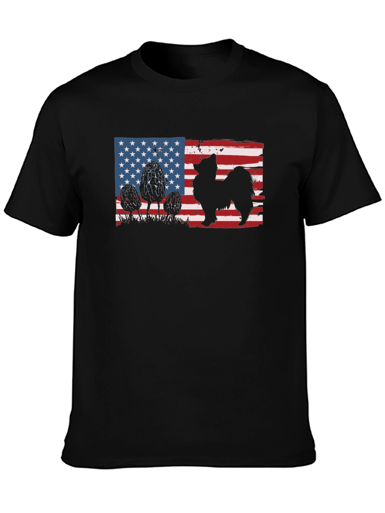 Black American Flag Dog Silhouette T-Shirt view 3