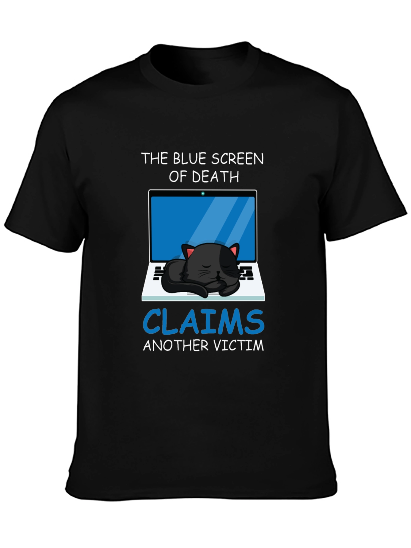 Black Blue Screen Cat T-Shirt - Funny Computer Geek Tee view 3