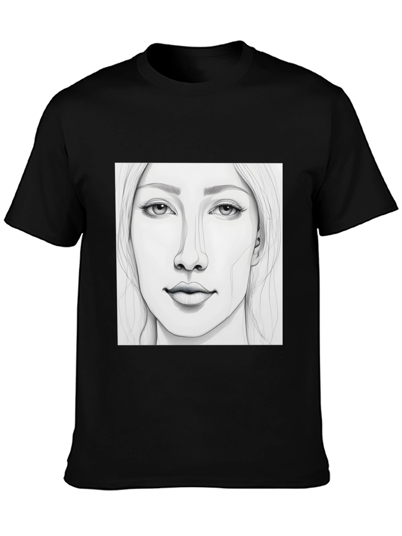 Black Sketch Portrait Black T-Shirt view 3