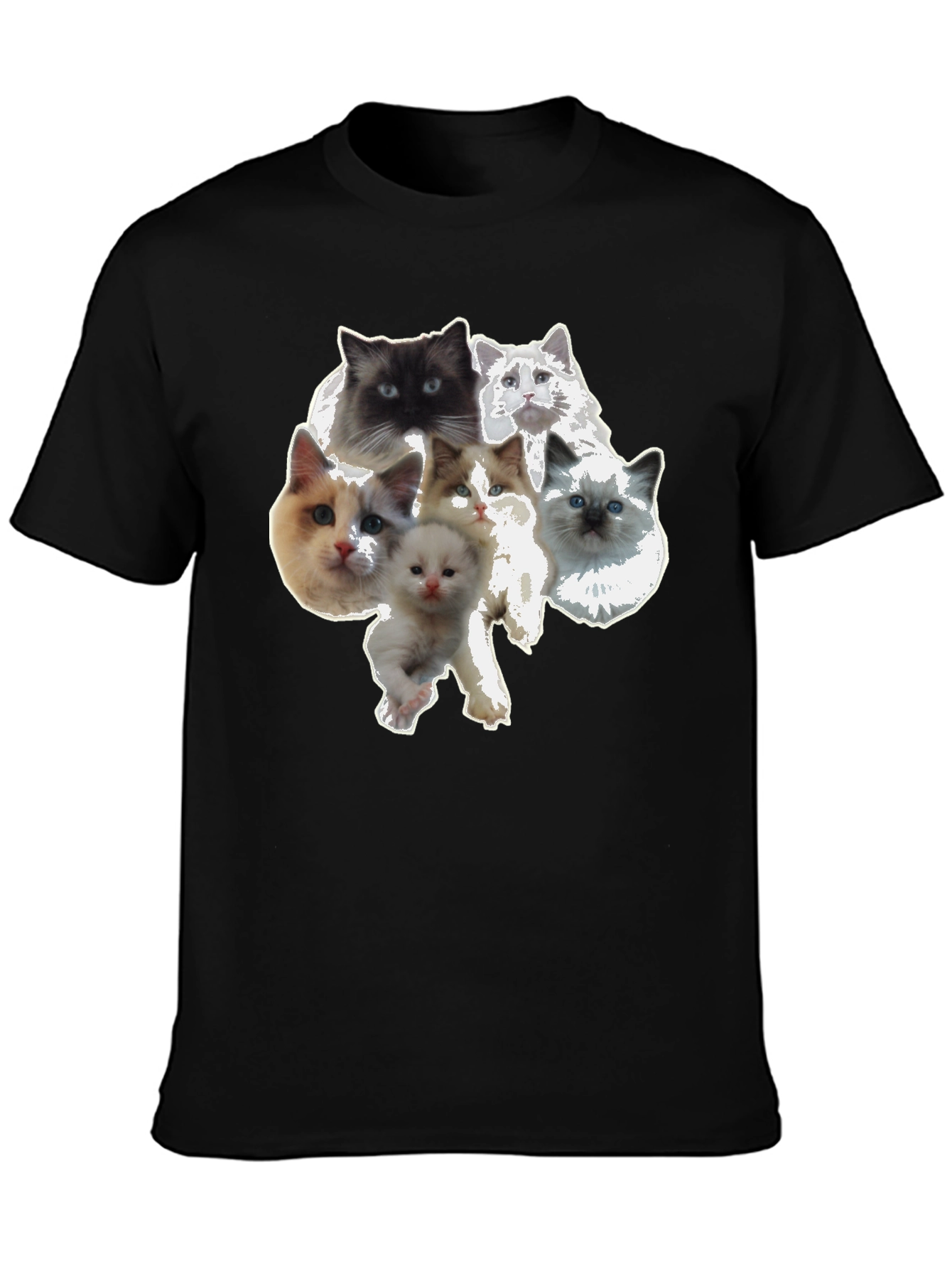 Black Cute Cat Faces Black T-Shirt view 3
