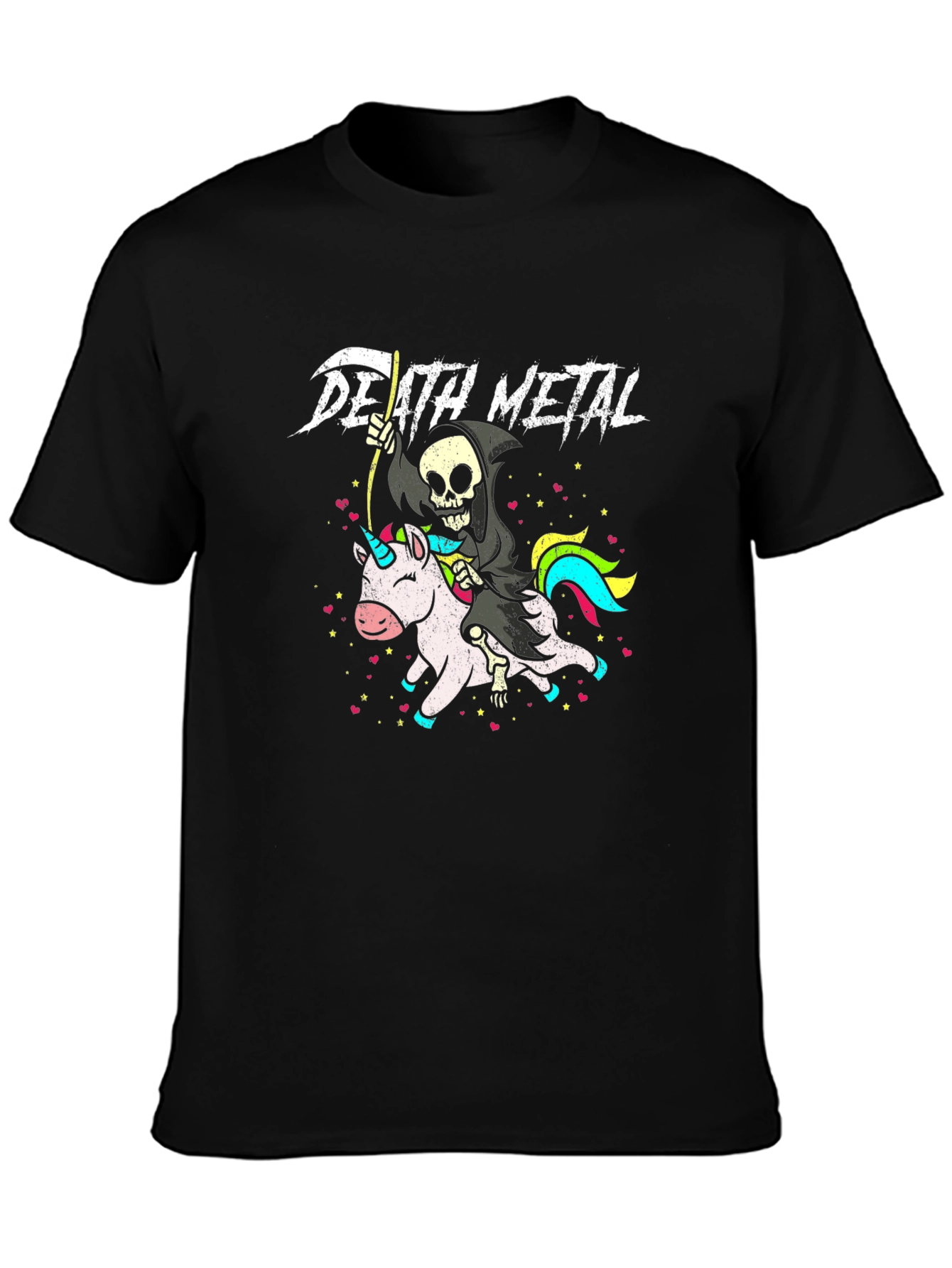 Black Death Metal Grim Reaper Unicorn Graphic T-Shirt view 3