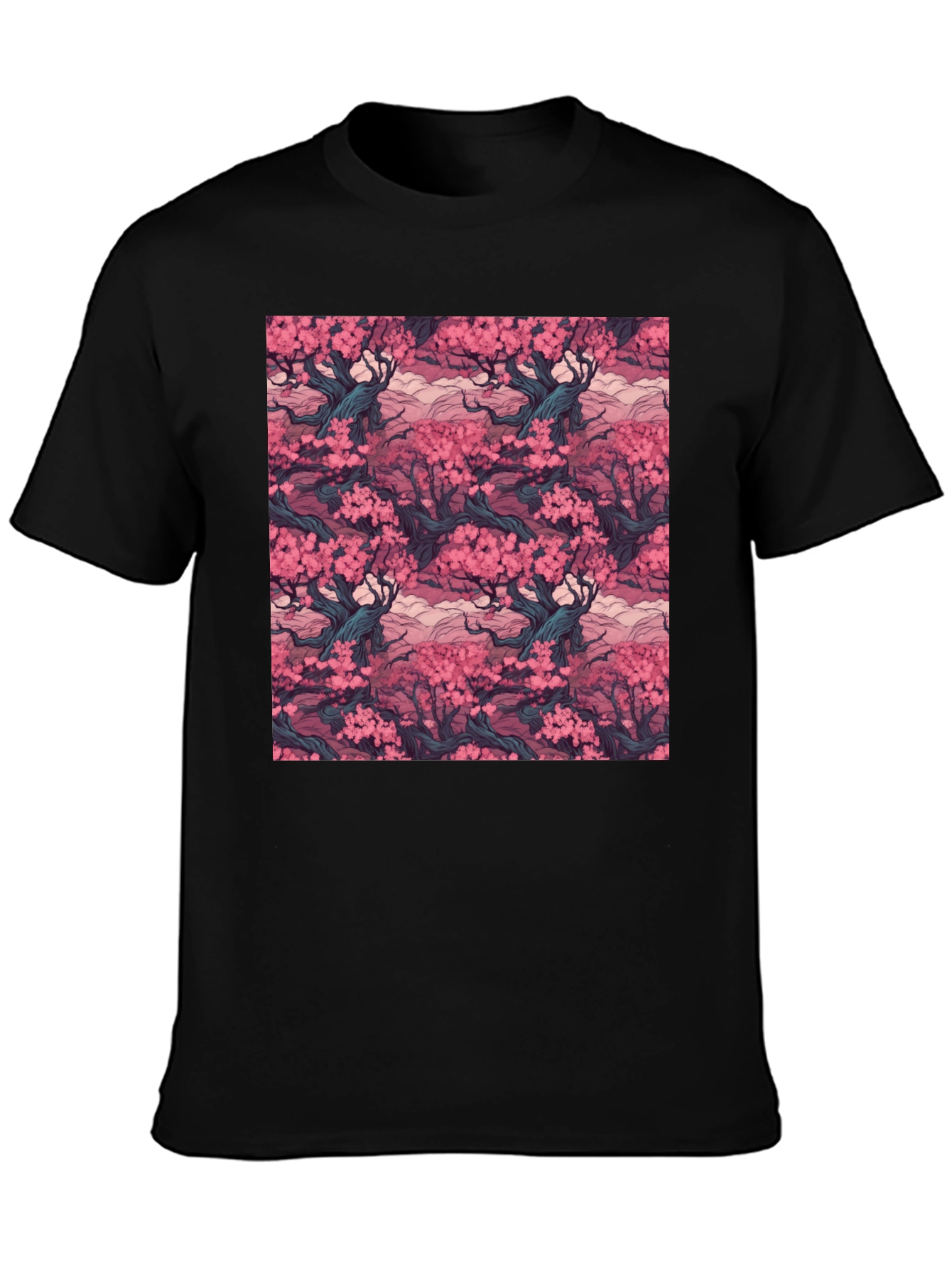 Black Cherry Blossom T-Shirt, Black, Relaxed Fit view 3