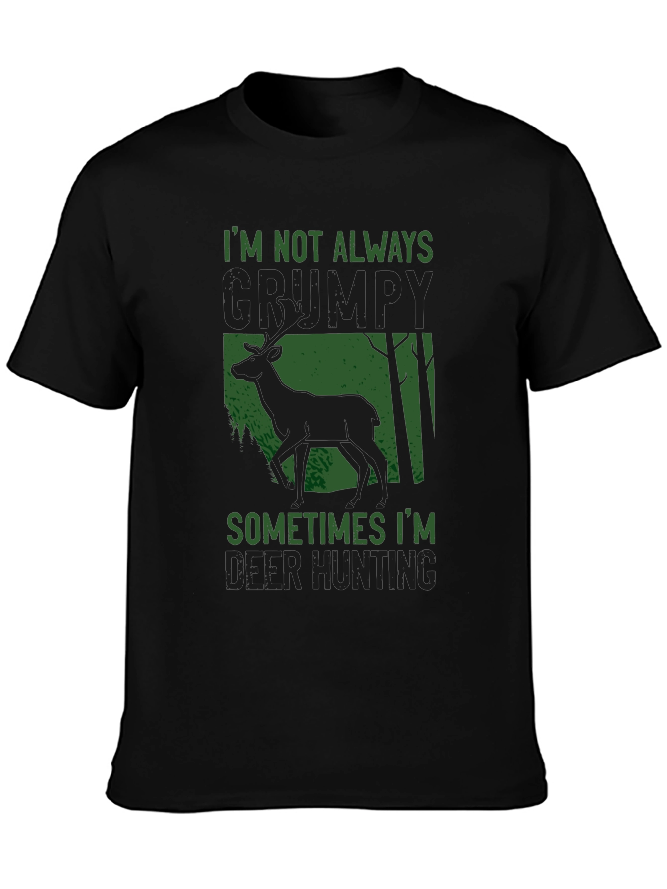 Black Grumpy Deer Hunting T-Shirt: Funny Graphic Tee view 3