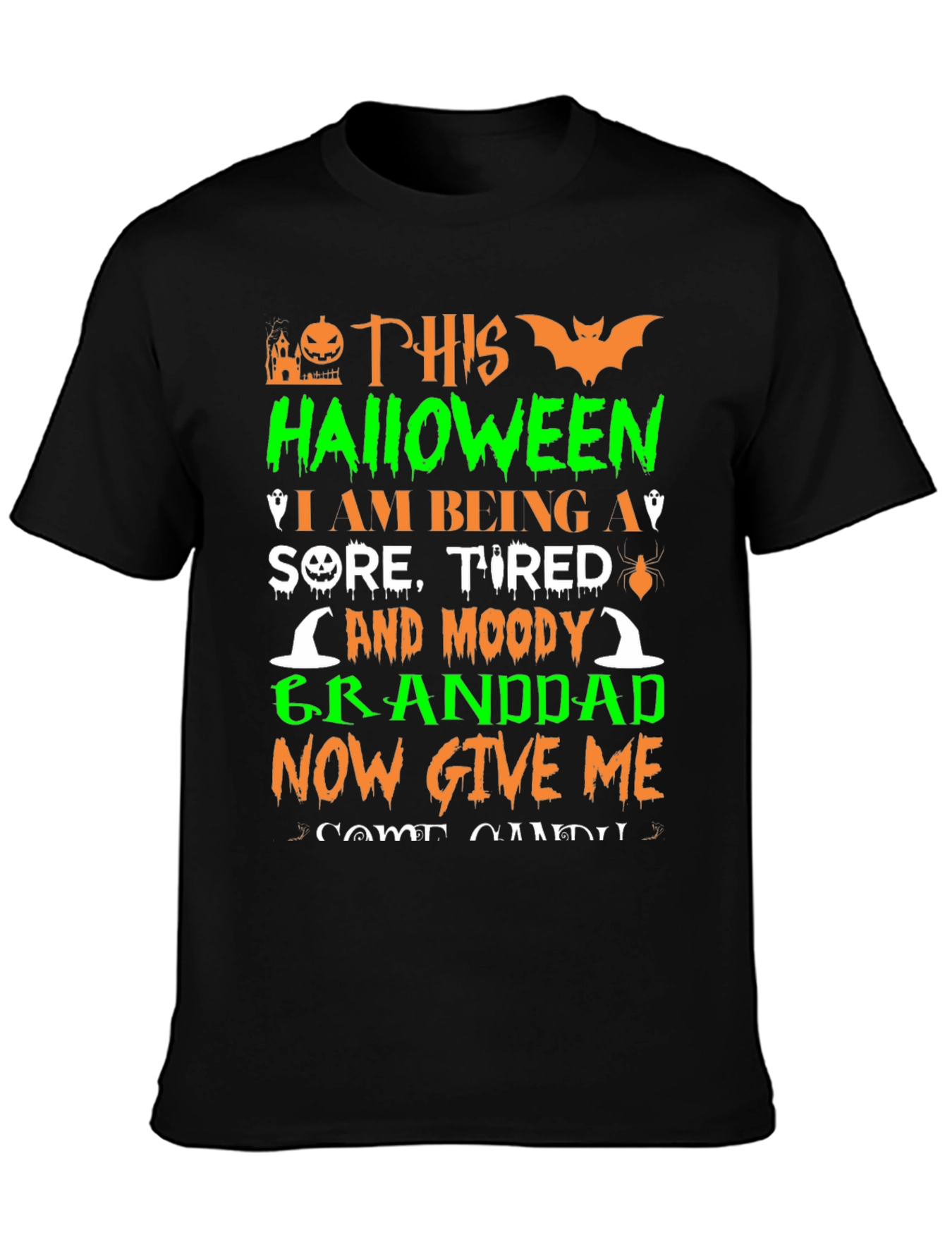 Black Funny Halloween Granddad T-Shirt view 3