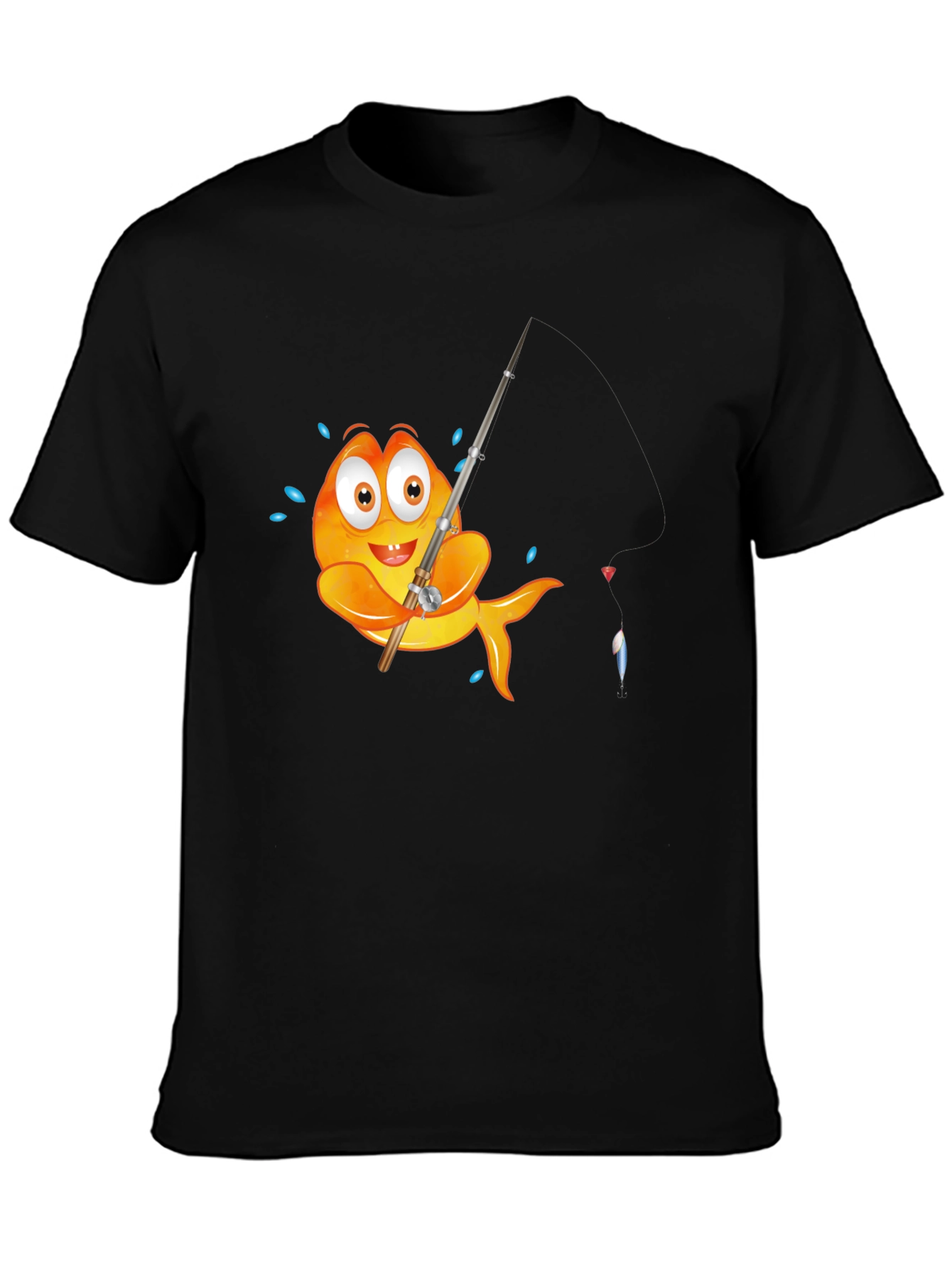 Black Fishing Fish Graphic Tee - Black Cotton T-Shirt view 3