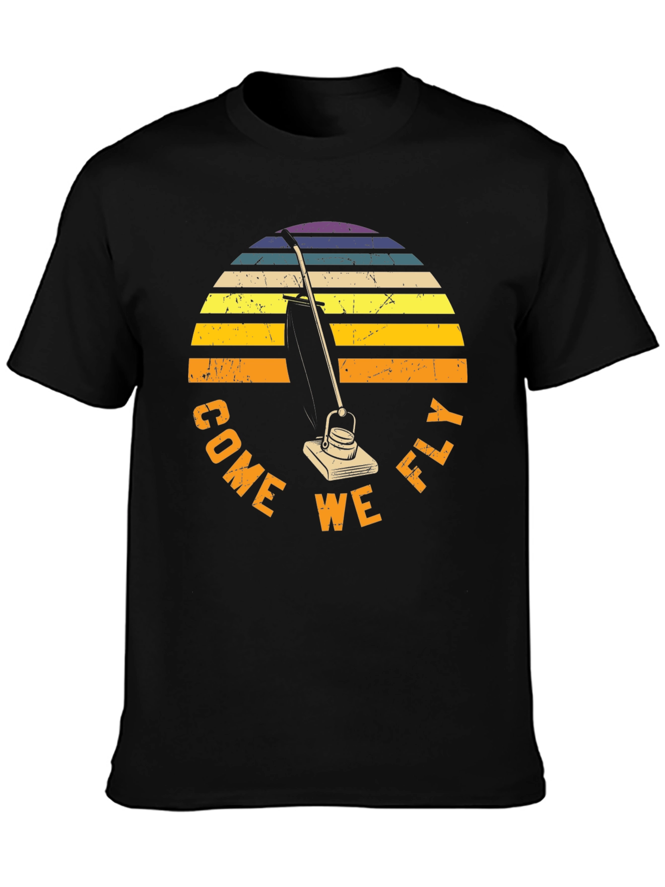 Black Come We Fly Vacuum T-Shirt Retro Sunset Tee view 3