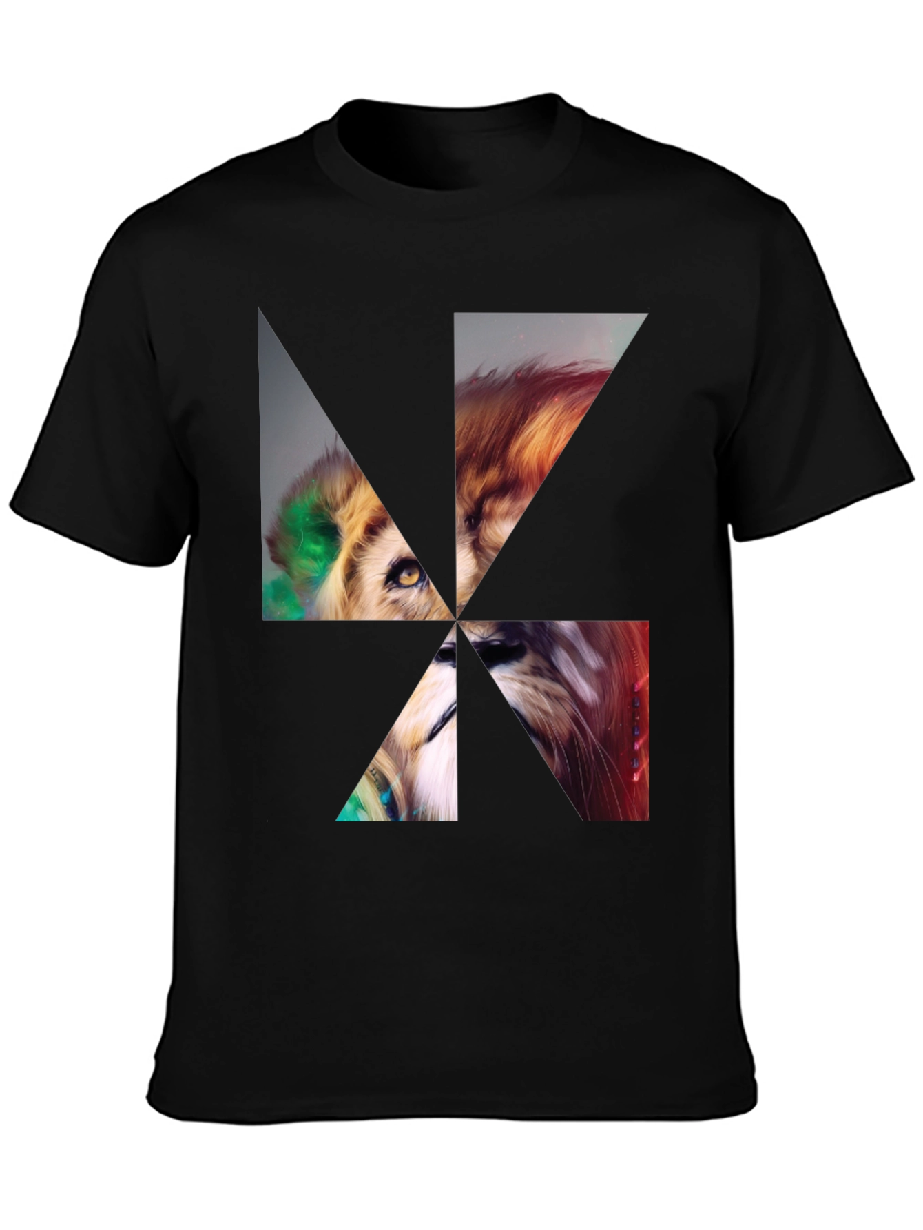 Black Abstract Lion Head Graphic T-Shirt view 3