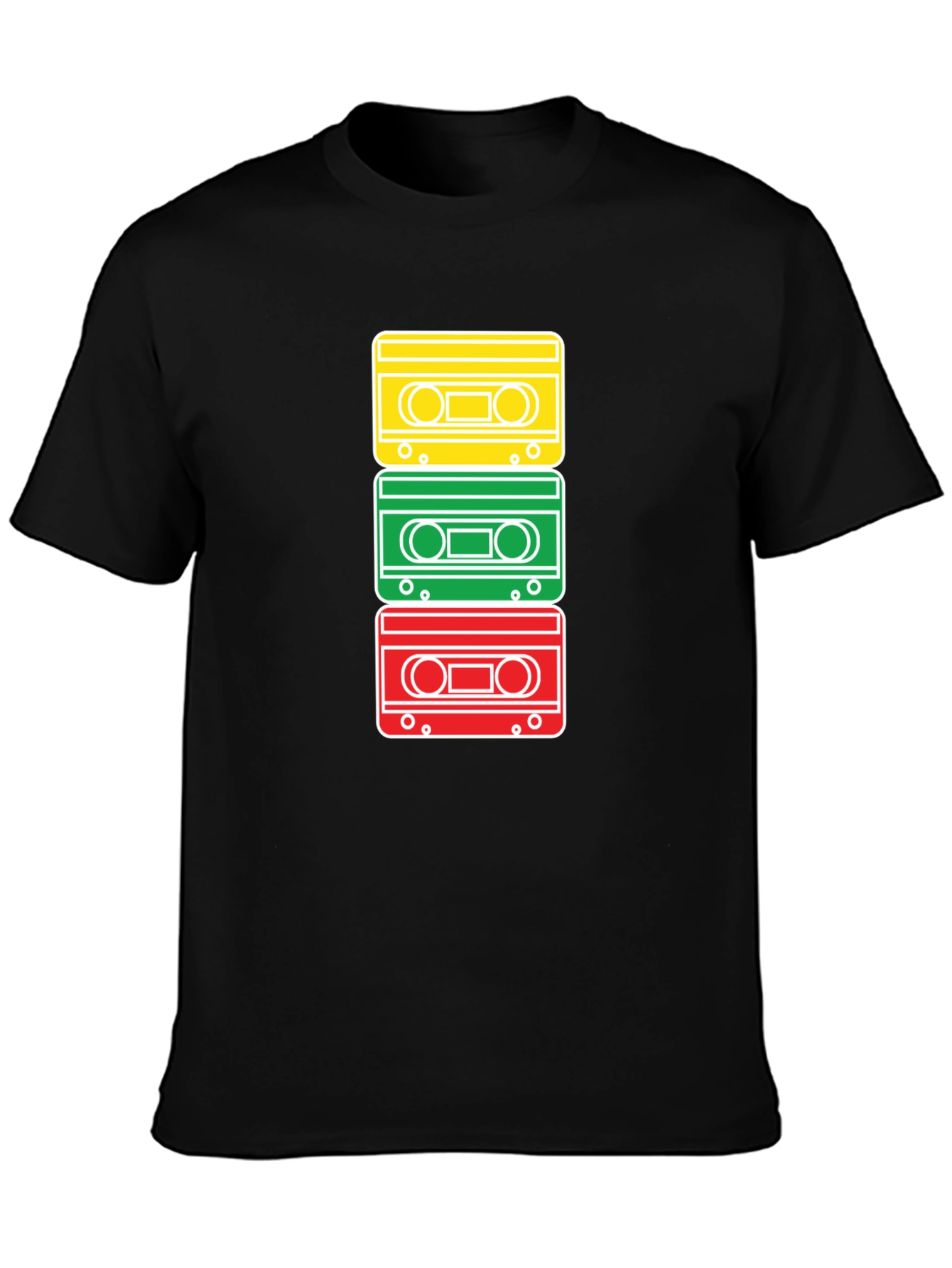 Black Retro Cassette Tape Stack Graphic T-Shirt view 3