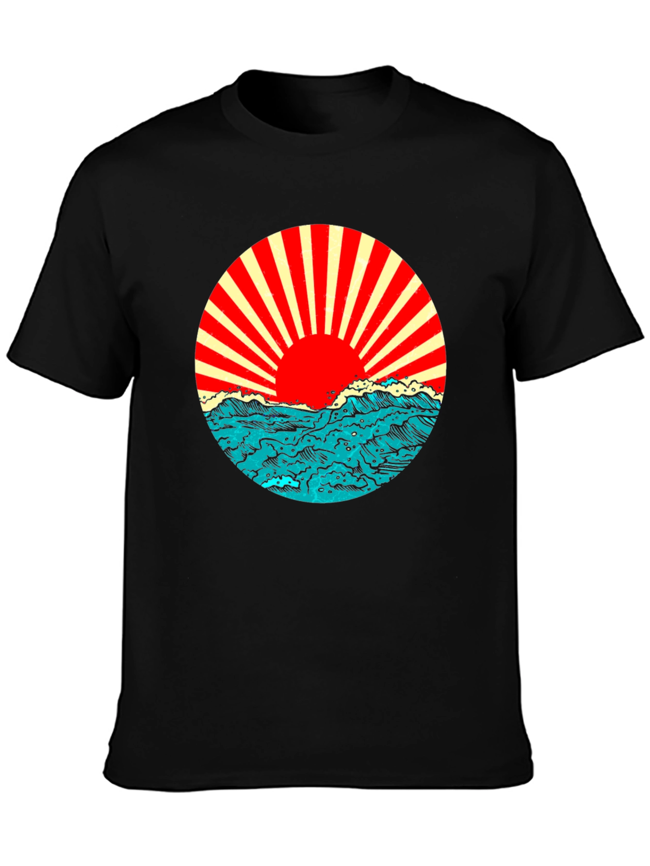 Black Rising Sun Ocean Wave Graphic Tee - Black view 3